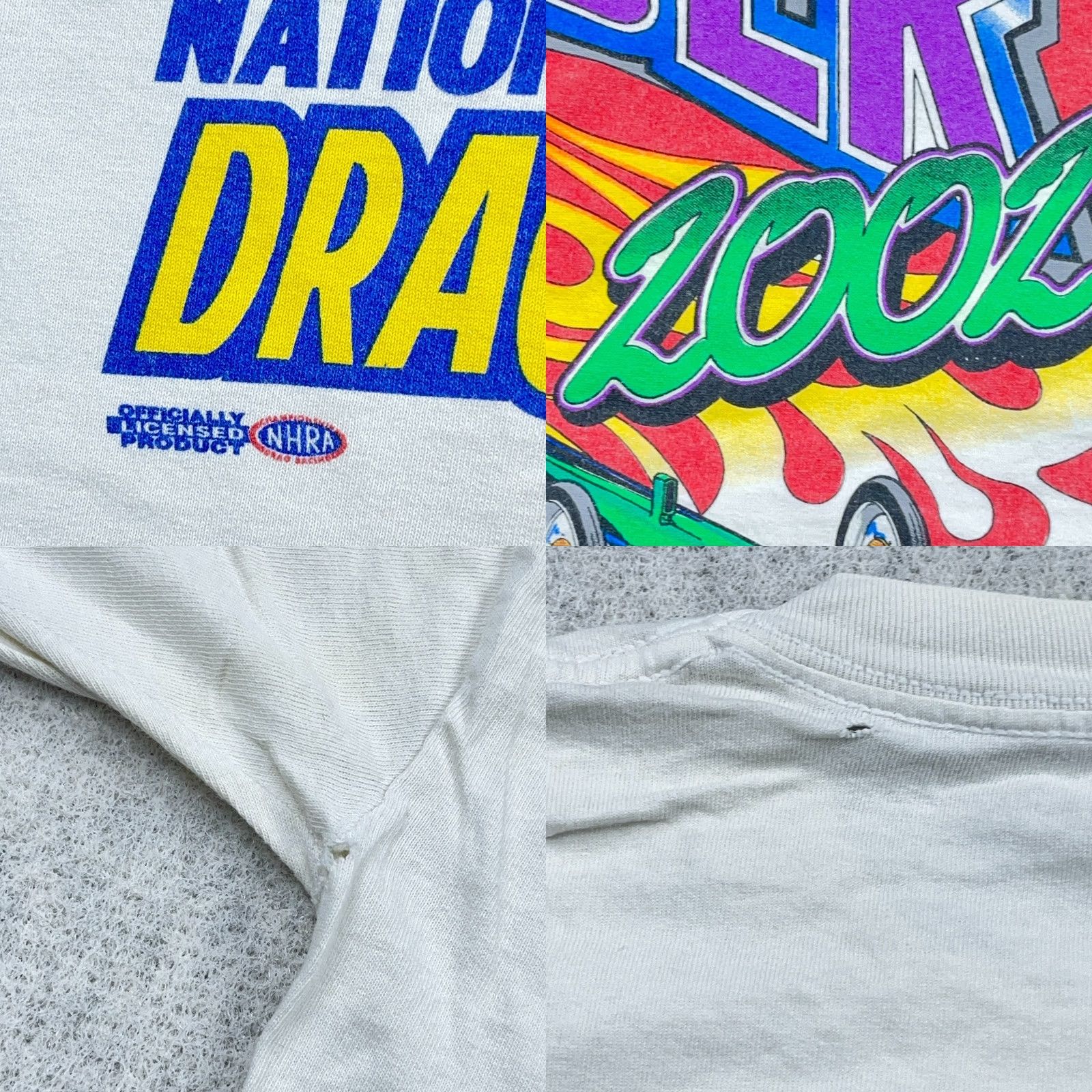 Vintage VINTAGE NHRA Shirt Men 2XL White Drag Racing Tee Y2K Grunge Stained Worn Graphic Print Short Sleeve Crew Neck Logo Decade: 90s Size US XXL / EU 58 / 5 - 9 Thumbnail