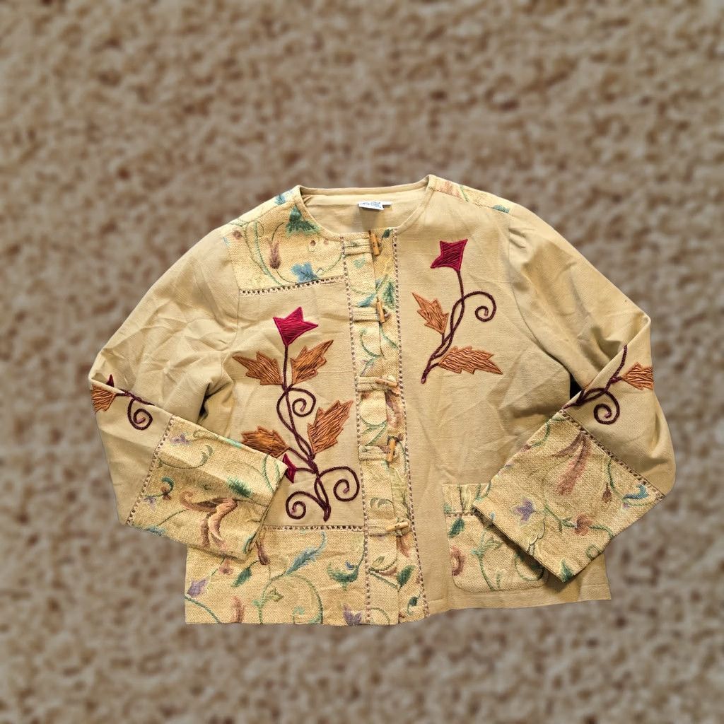 Vintage Parsley Sage Jacket Womens Size Large Beige Floral Toggle Front Boho Classic Jacket Size L / US 10 / IT 46 - 1 Thumbnail