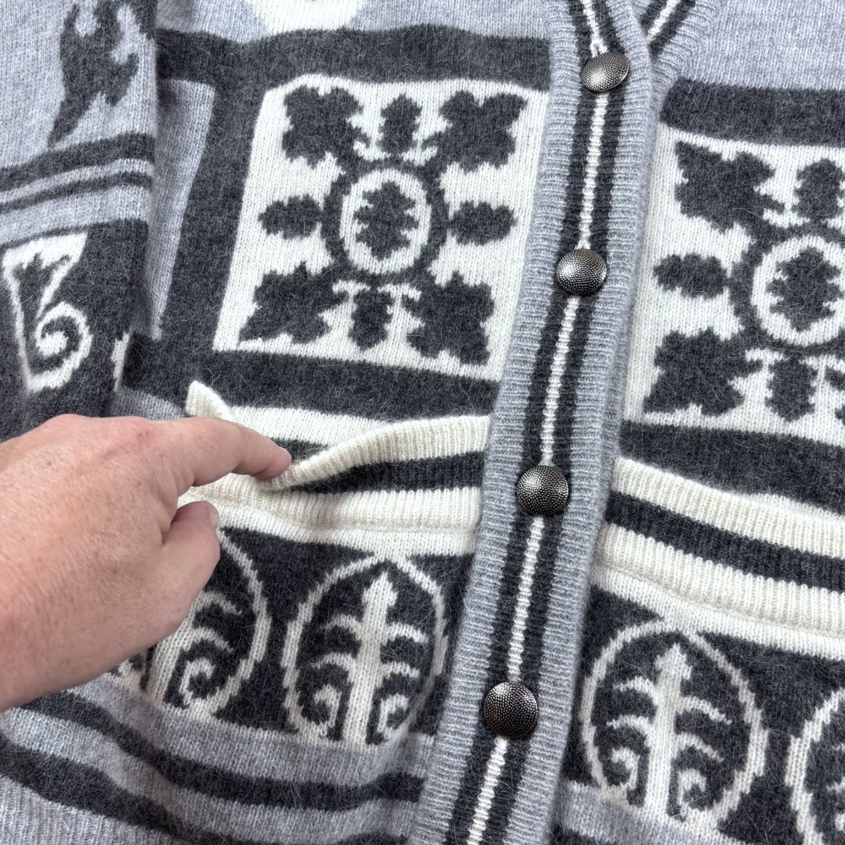 Vintage VINTAGE IB Diffusion Cardigan Sweater Womens L Gray Geometric 1991 Rabbit Hair Size L / US 10 / IT 46 - 4 Thumbnail
