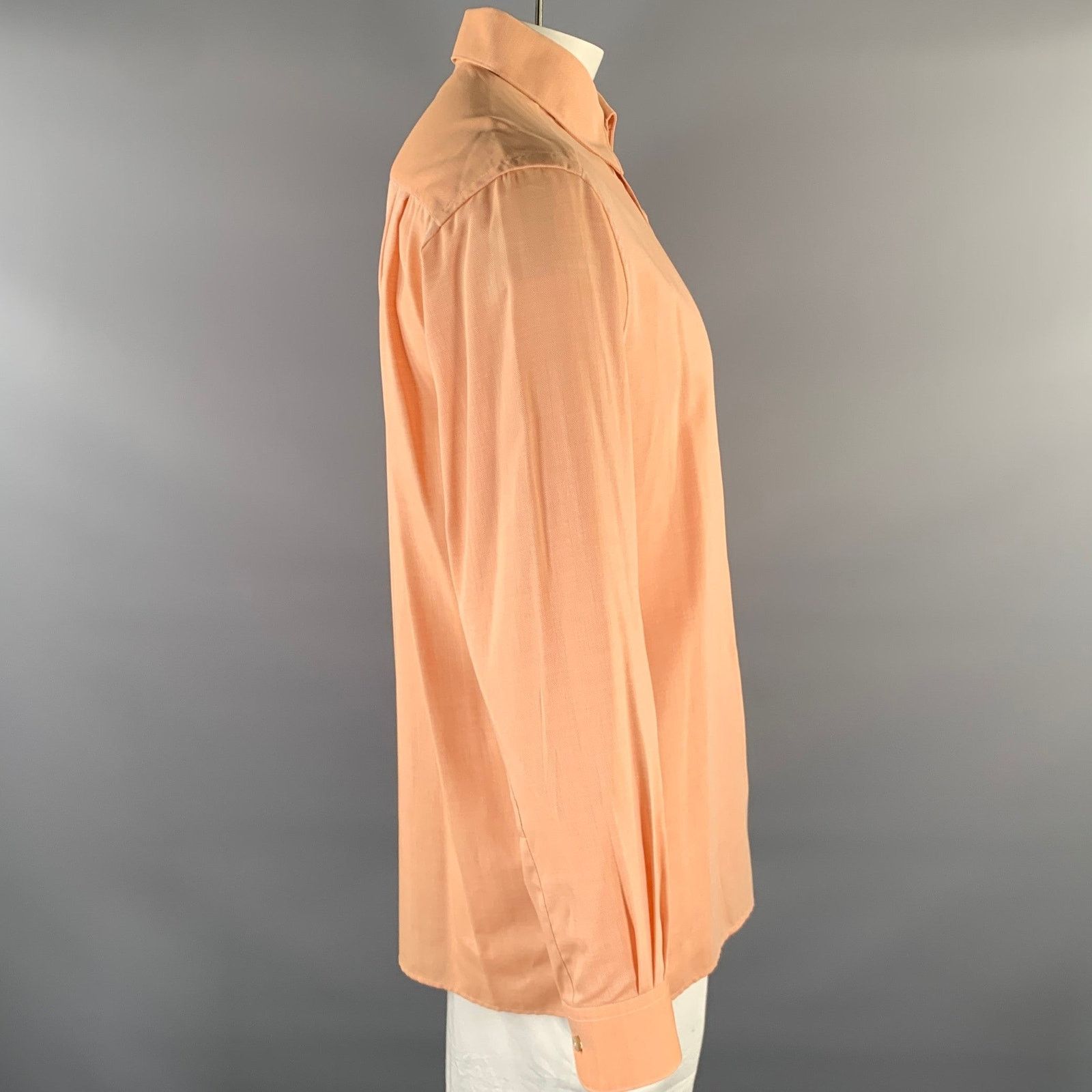 Ermenegildo Zegna ERMENEGILDO ZEGNA L Orange Herringbone Cotton Button Down LS Size US L / EU 52-54 / 3 - 3 Thumbnail