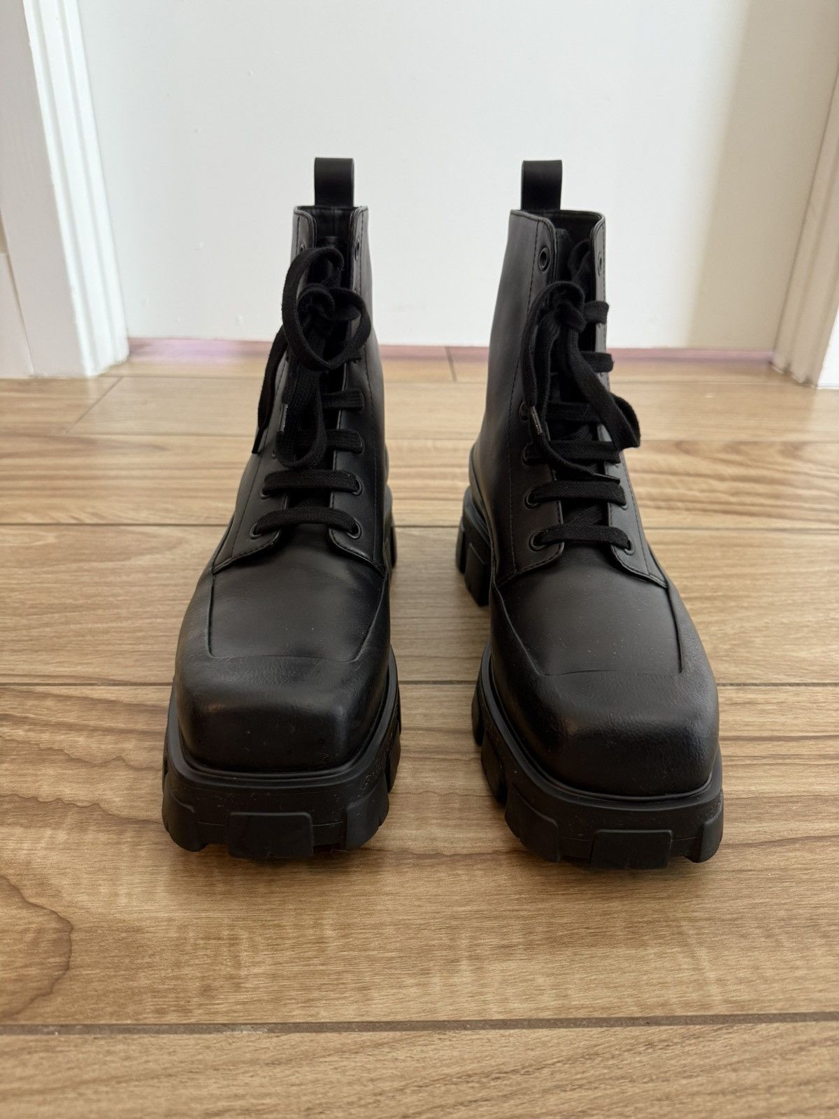 Prada Square Toe Leather Ankle Boots