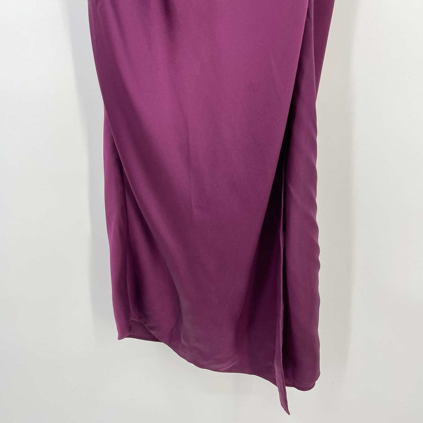 The Sei Ruched Cut Out Silk Midi Dress in Burgundy 2