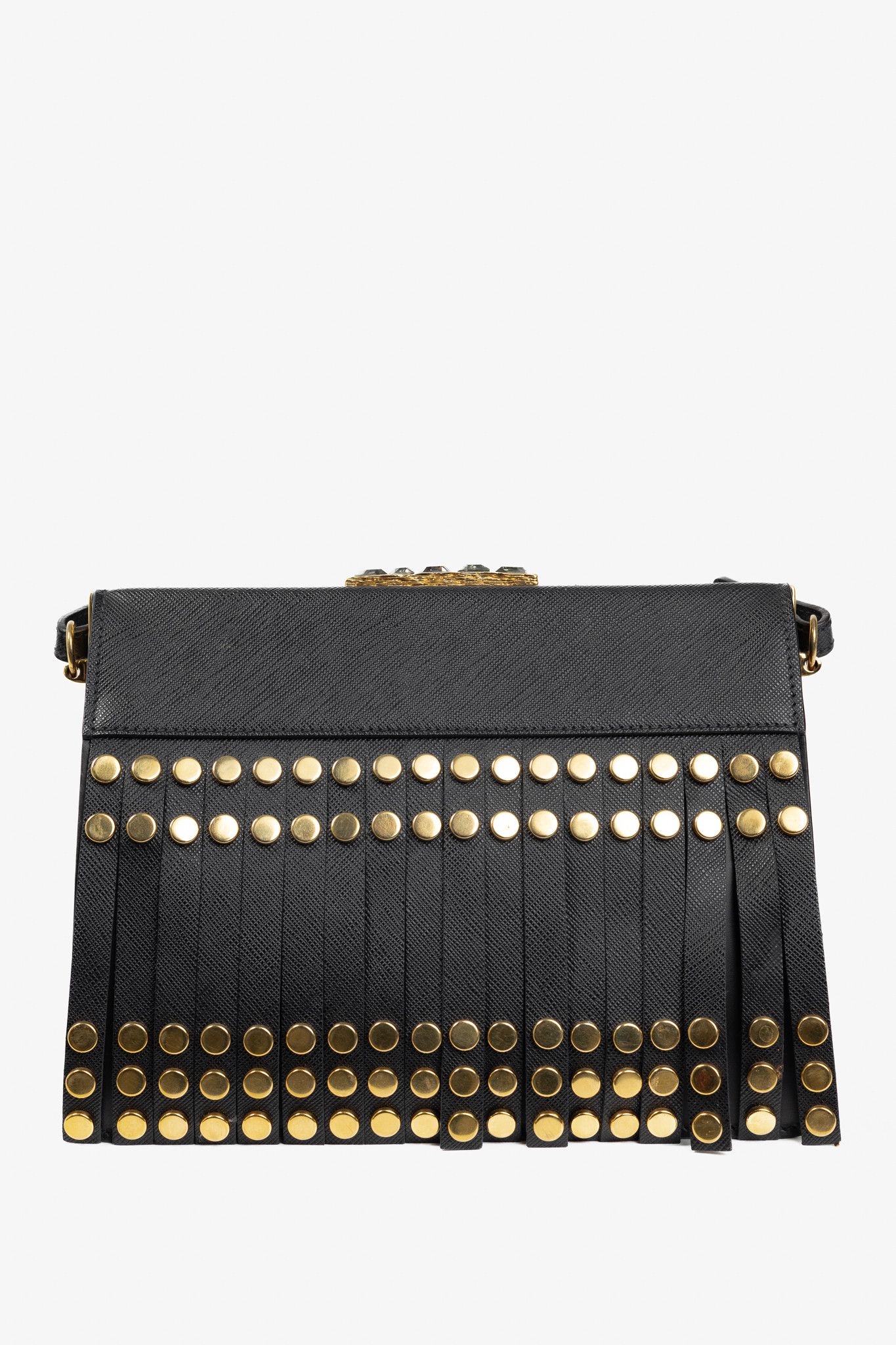 Prada Prada Saffiano Leather Studded Fringe Frame Shoulder Bag Size ONE SIZE - 4 Thumbnail