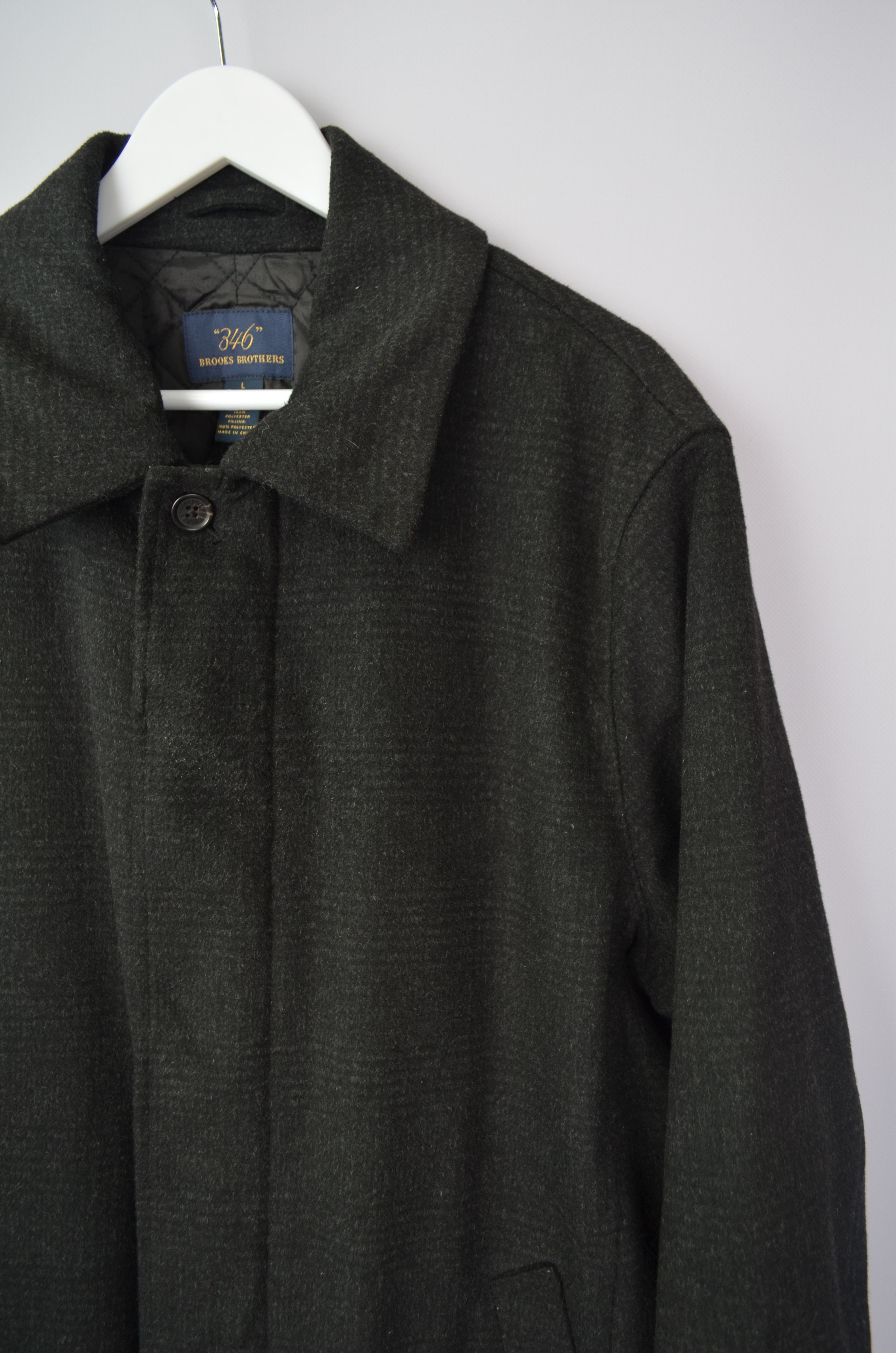 Brooks Brothers × Designer Brooks Brothers "346" Check Dark Grey Wool Car Pea Coat Sz L Size US L / EU 52-54 / 3 - 5 Thumbnail