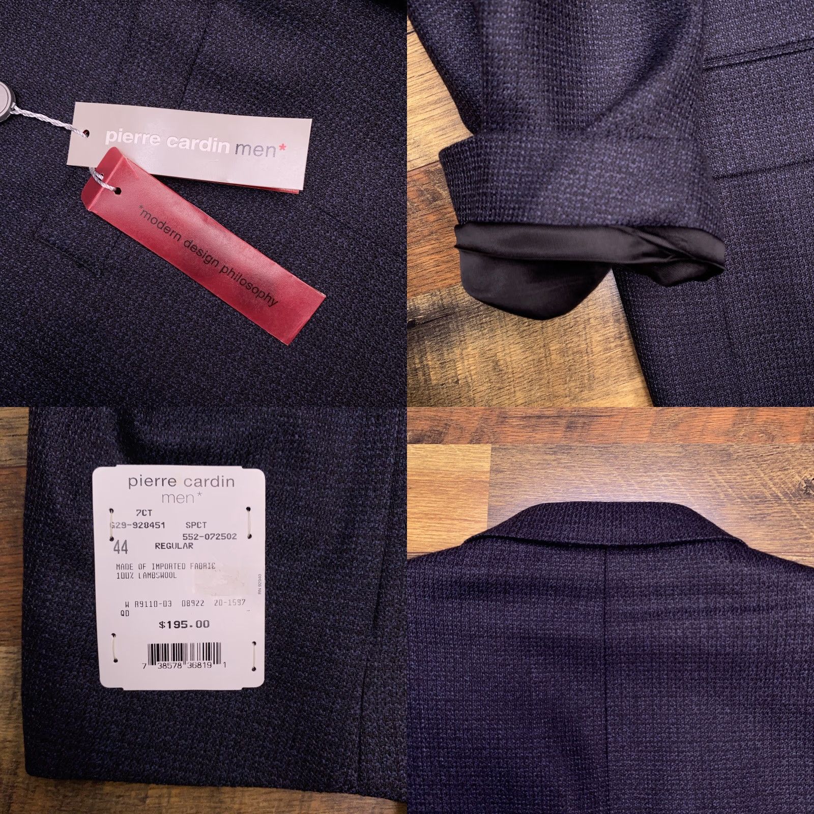 Pierre Cardin VINTAGE Pierre Cardin Blazer 44R Black Wool Tweed Four-Button Notch Lapel Men Regular Single-Breasted 45 Chest Spotted Size 44R - 8 Thumbnail