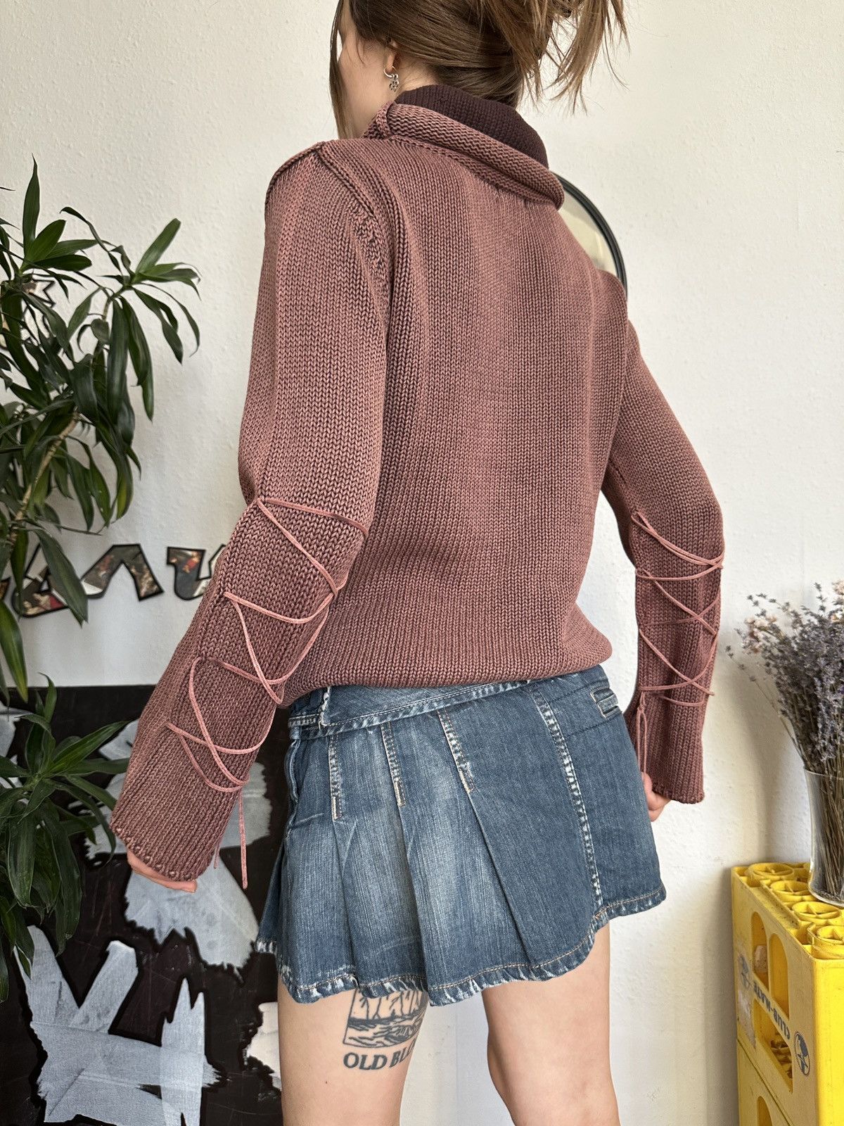 Seditionaries × Vintage Vintage Knit Washed Faded Lace Up Sleeve Turtleneck Sweater Size M / US 6-8 / IT 42-44 - 2 Thumbnail