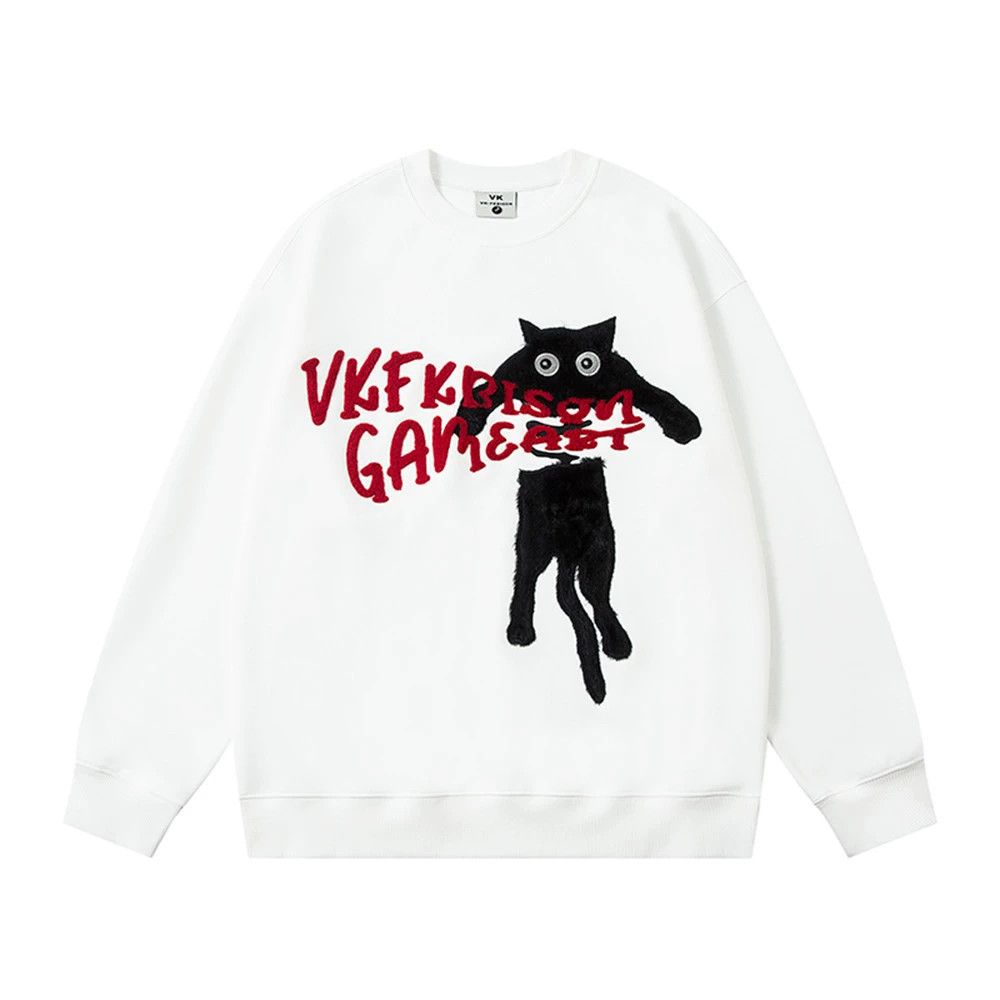 Vintage Men's loose casual cartoon kitten embroidered sweatshirt Size US M / EU 48-50 / 2 - 1 Thumbnail