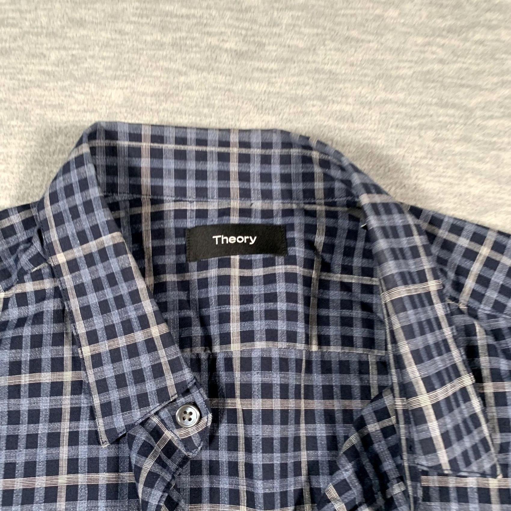 Theory Theory Shirt Mens Medium Blue Plaid Short Sleeve Button Zack S Balance Check Size US M / EU 48-50 / 2 - 4 Thumbnail