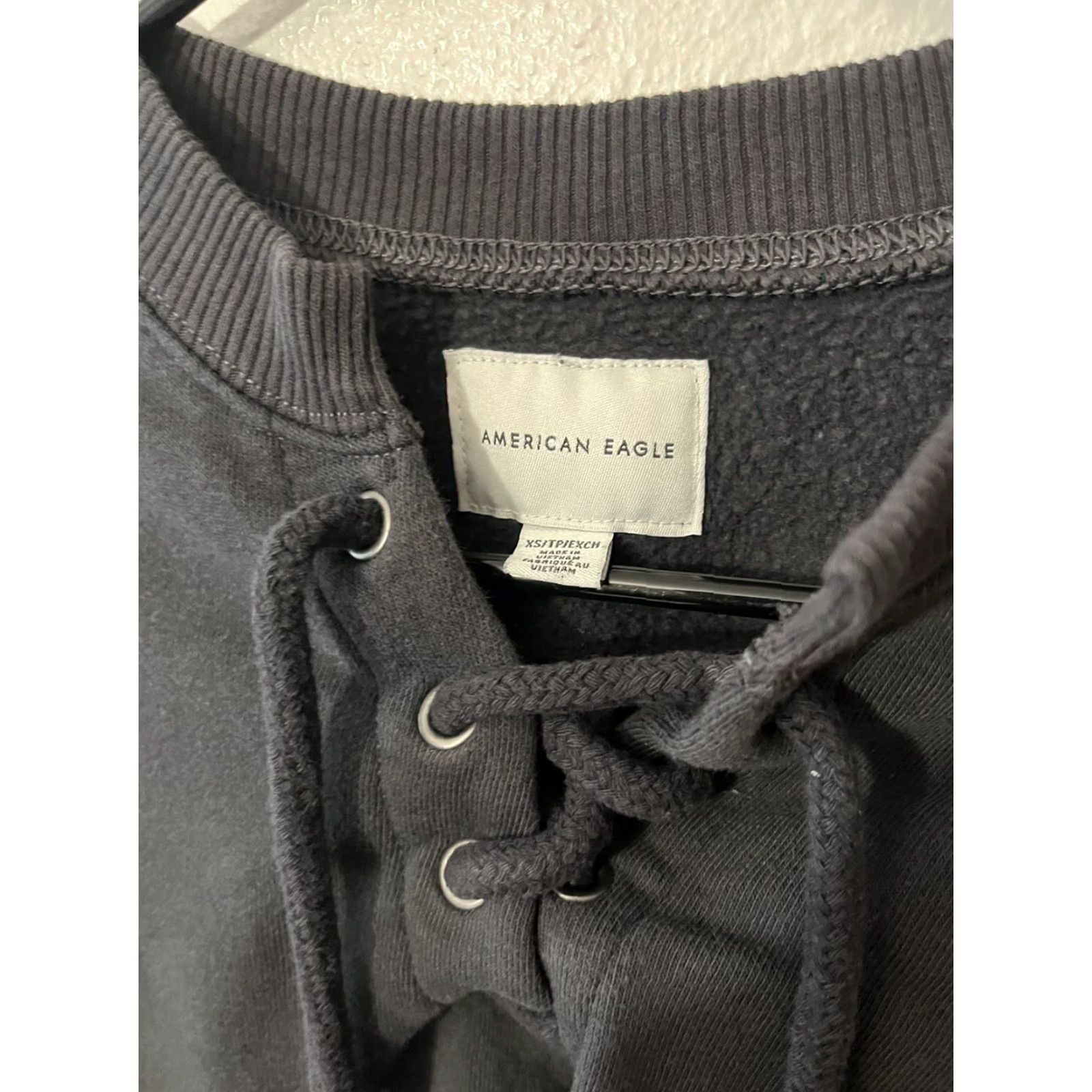 Vintage American Eagle Sweatshirt Women’s Gray Knit Drawstring Pullover XS Crewneck, Regular Fit, Casual Sweatshirt, Cotton Blend, All Seasons Size XS / US 0-2 / IT 36-38 - 3 Thumbnail
