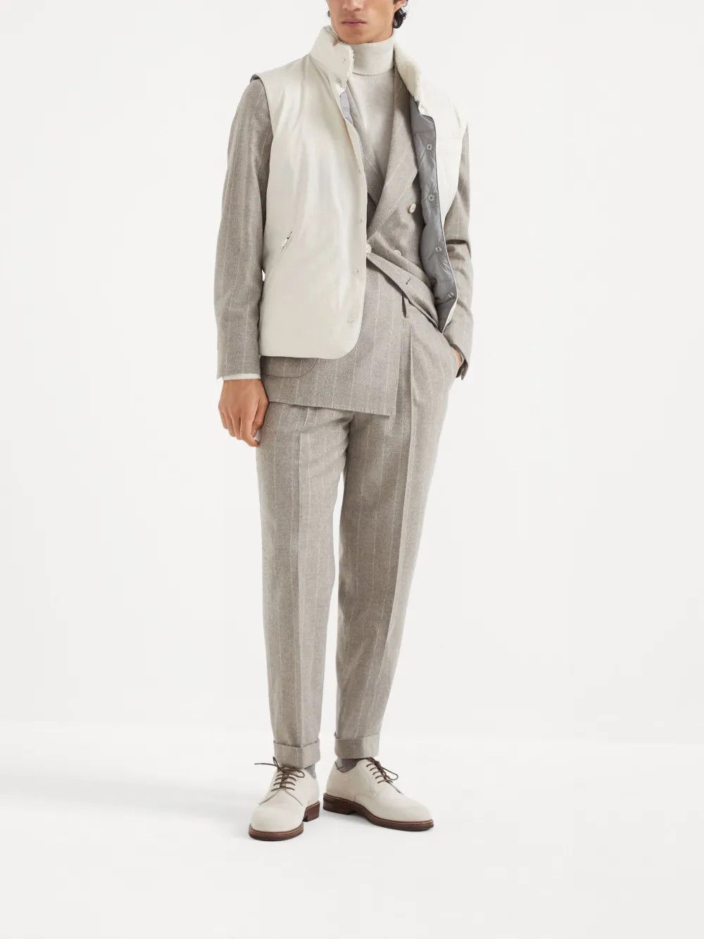 Brunello Cucinelli o1w1db11125 Pinstripe Pattern Jacket in Grey Size US S / EU 44-46 / 1 - 4 Thumbnail