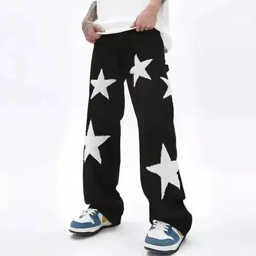 VIBE Embroidered Star Patchwork Black Carpenter Y2K Pants Size US 32 / EU 48 - 1 Thumbnail