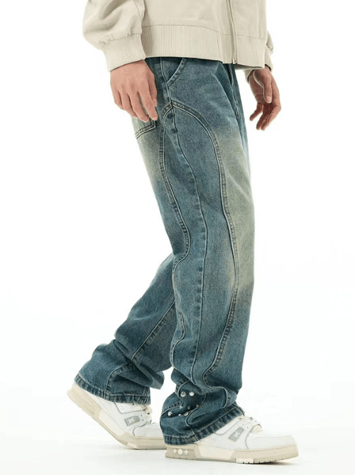 Japanese Brand × Jean Retro street versatile loose washed irregular straight jeans Size US 34 / EU 50 - 3 Thumbnail