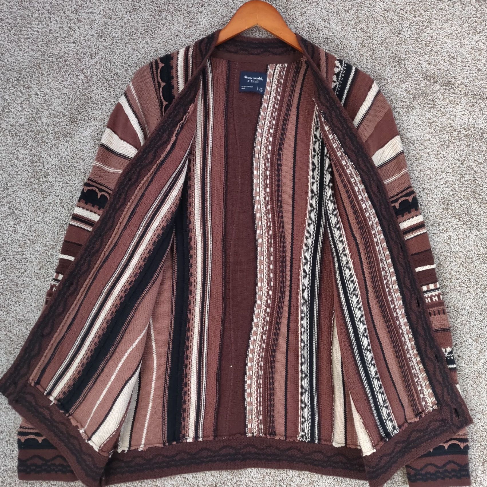 Abercrombie & Fitch Abercrombie & Fitch Sweater Mens M Brown 3D Knit Chunky Coogi Style Cardigan Size US M / EU 48-50 / 2 - 7 Thumbnail