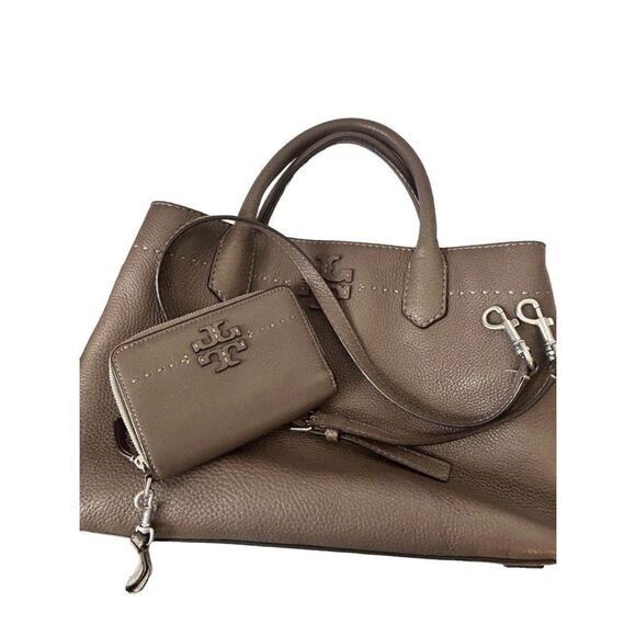Tory Burch Tory Burch Mcgraw Triple Compartment Satchel Silver Maple Wo Size ONE SIZE - 1 Thumbnail
