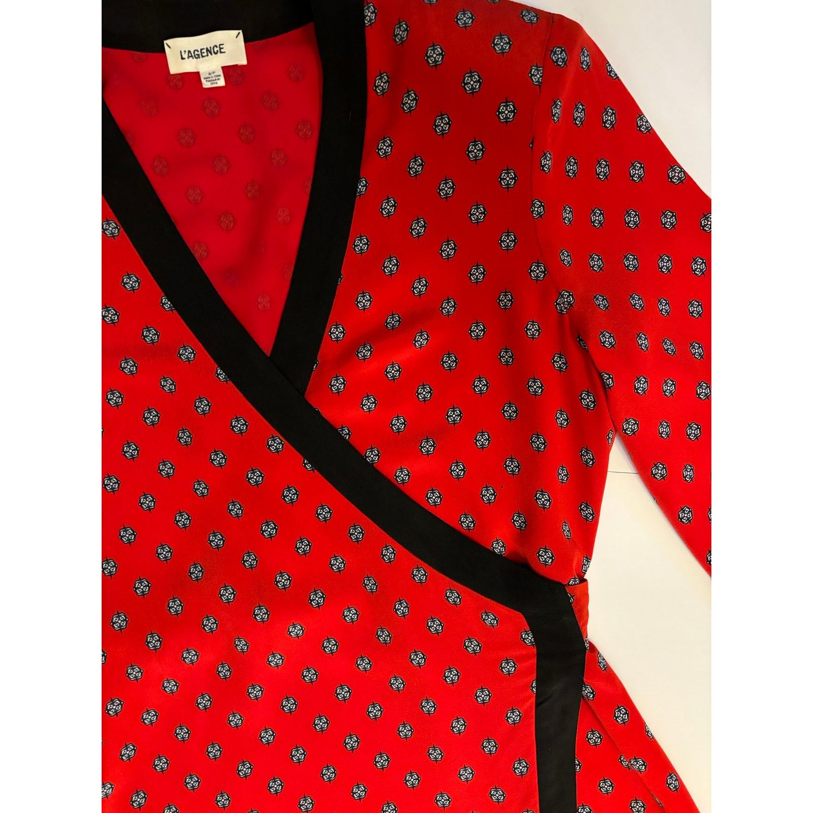 L'AGENCE L'Agence Silk Wrap Dress Red Navy Pattern Small Size S / US 4 / IT 40 - 11 Thumbnail