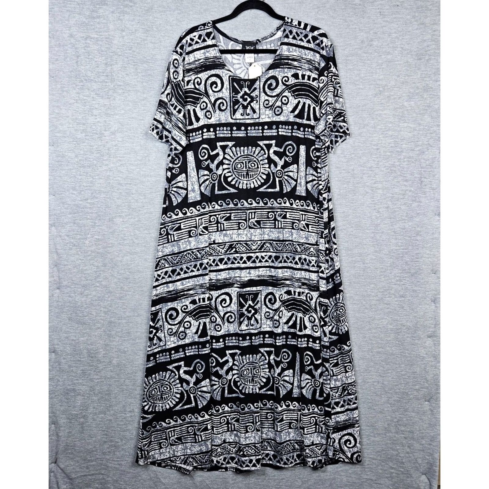 Vintage JOSTAR Women's White Short Sleeve Round Neck A-Line Dress 3XL New Size 40" / US 18 - 2 Thumbnail