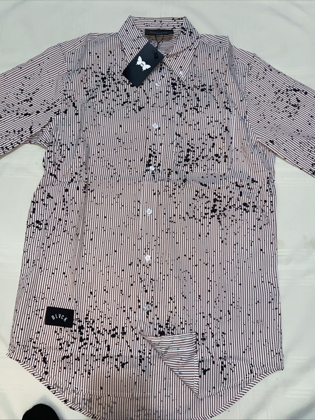 Black Scale Blvke Scvle mens button up pink stripe w/ paint splatterNWT Size US M / EU 48-50 / 2 - 7 Thumbnail