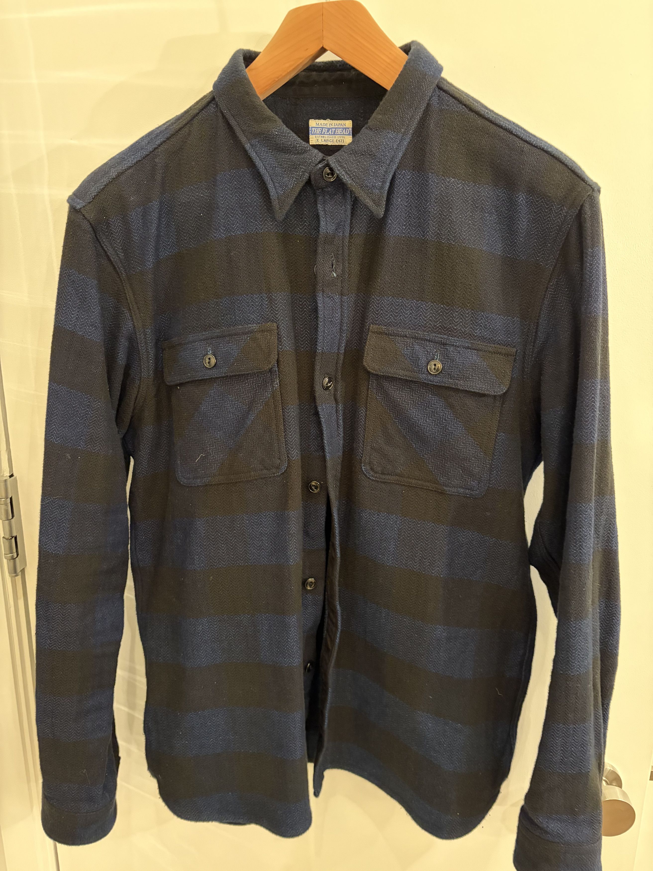 The Flat Head FN-SNR-101LSP - Block Check Flannel Shirt - Indigo Size US XL / EU 56 / 4 - 1 Thumbnail