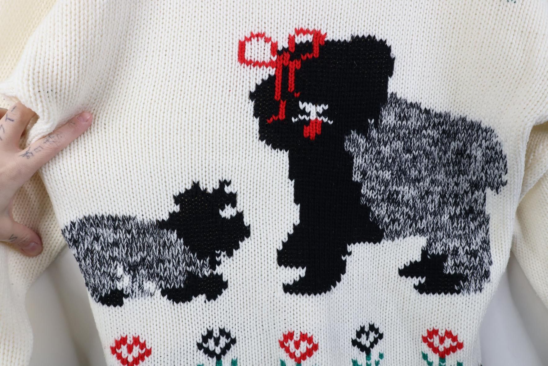 Vintage Vintage 80s 90s Abstract Dog Flower Heart Ribbed Sweater Size L / US 10 / IT 46 - 4 Thumbnail