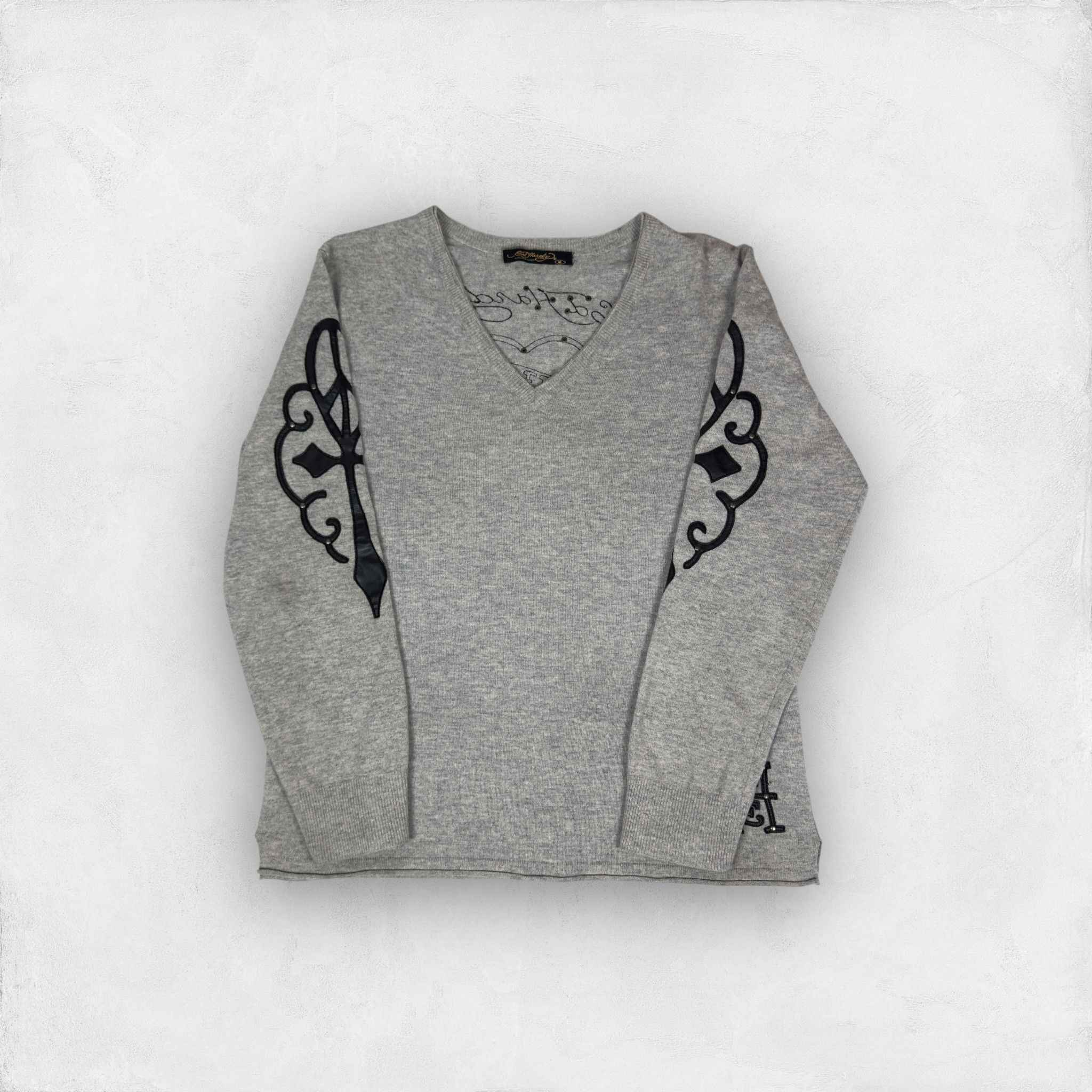 Ed Hardy × Vintage Ed Hardy Men's Gray Wool Skull Love Kills Slowly Sweater XL Size US L / EU 52-54 / 3 - 3 Thumbnail