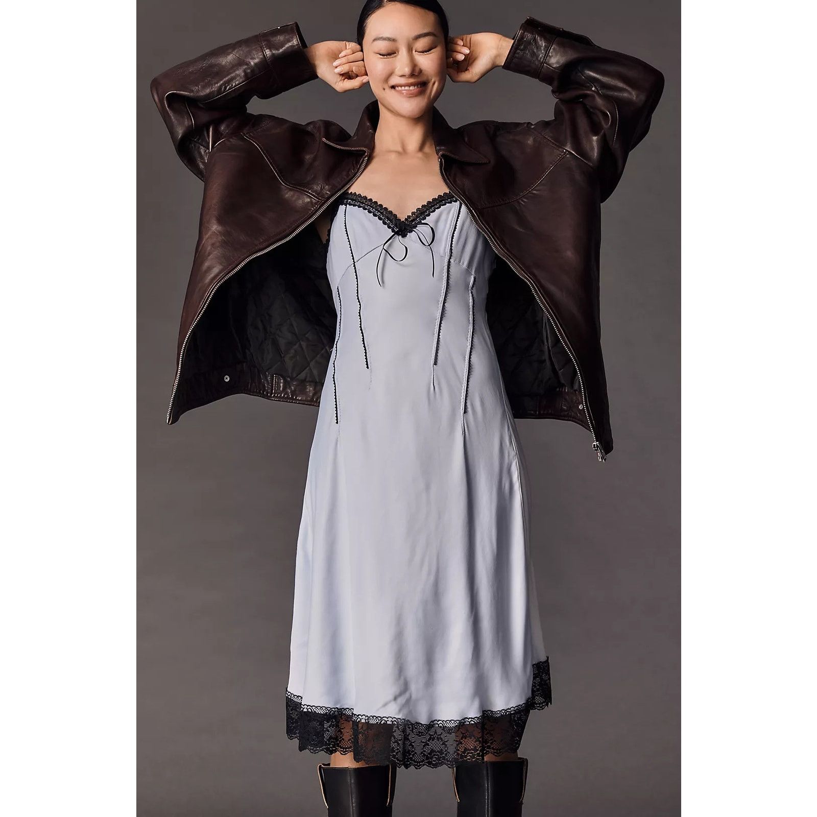 Anthropologie NWT V-Neck Lace-Trim Slip Dress $188 SIZE 10 Blue Size L / US 10 / IT 46 - 4 Thumbnail