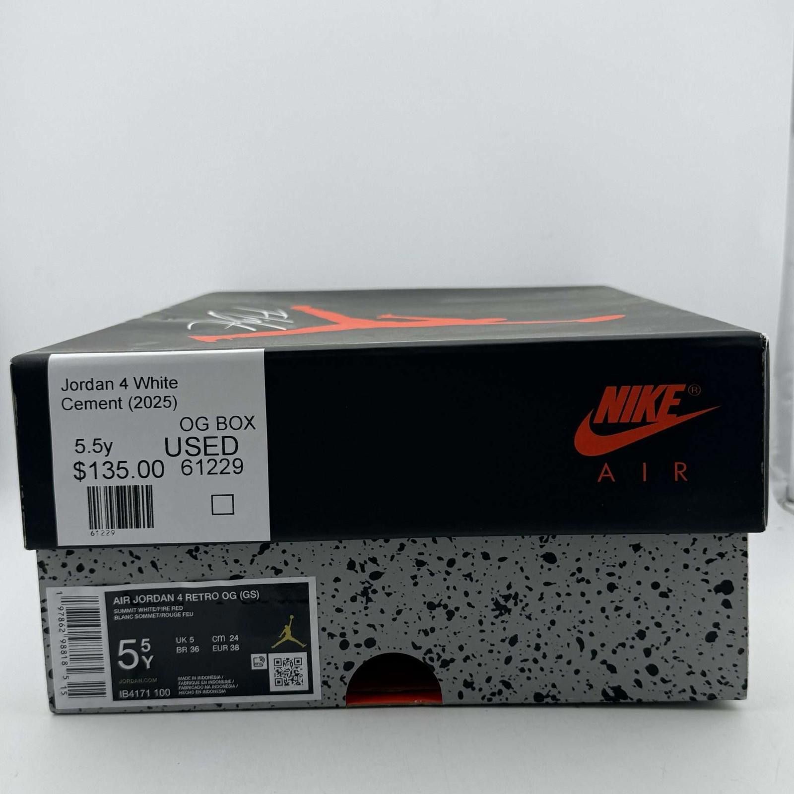 Jordan Brand Jordan 4 White Cement 5.5Y Used OG Box Size US 5.5 / EU 38 - 9 Thumbnail