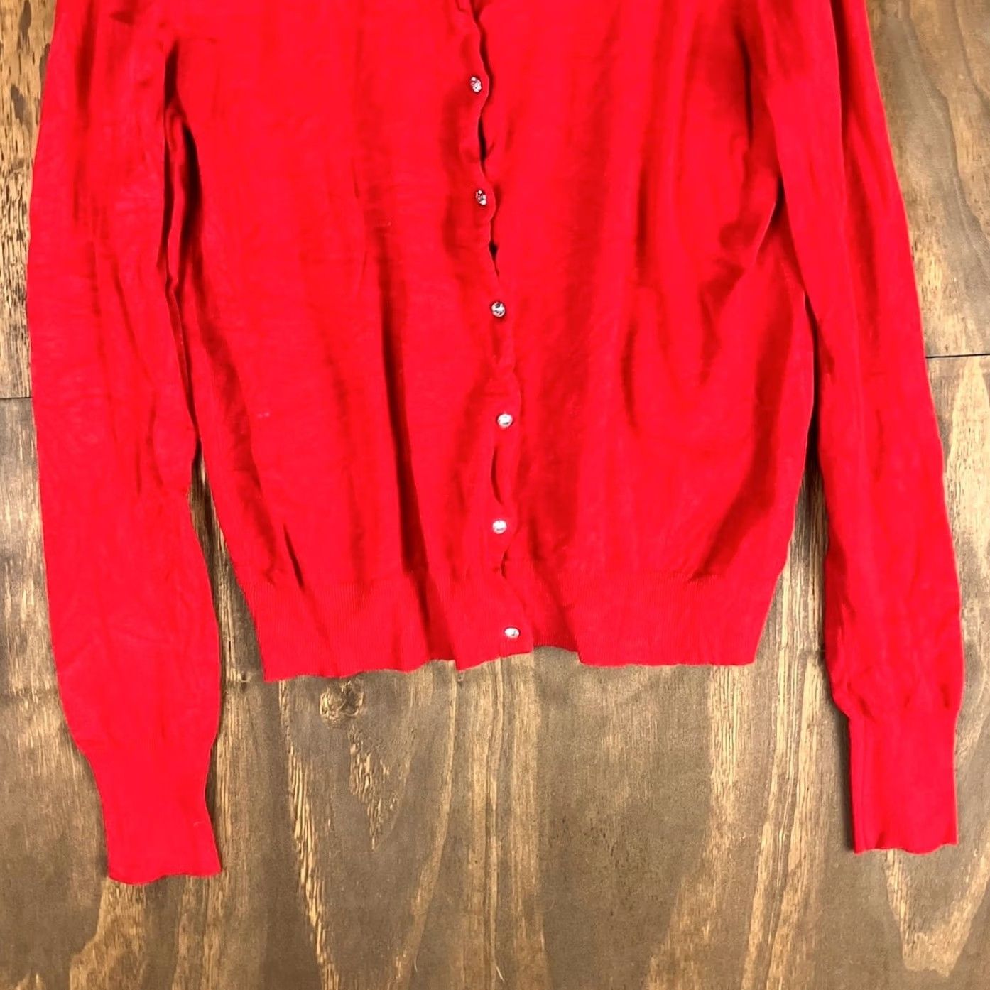 Express Express Womens Cardigan Sweater Red Diamond Button Front Long Sleeve Stretch XL Cardigan Knit Solid Crew Neck Women’s - Casual Workwear Size XL / US 12-14 / IT 48-50 - 3 Thumbnail