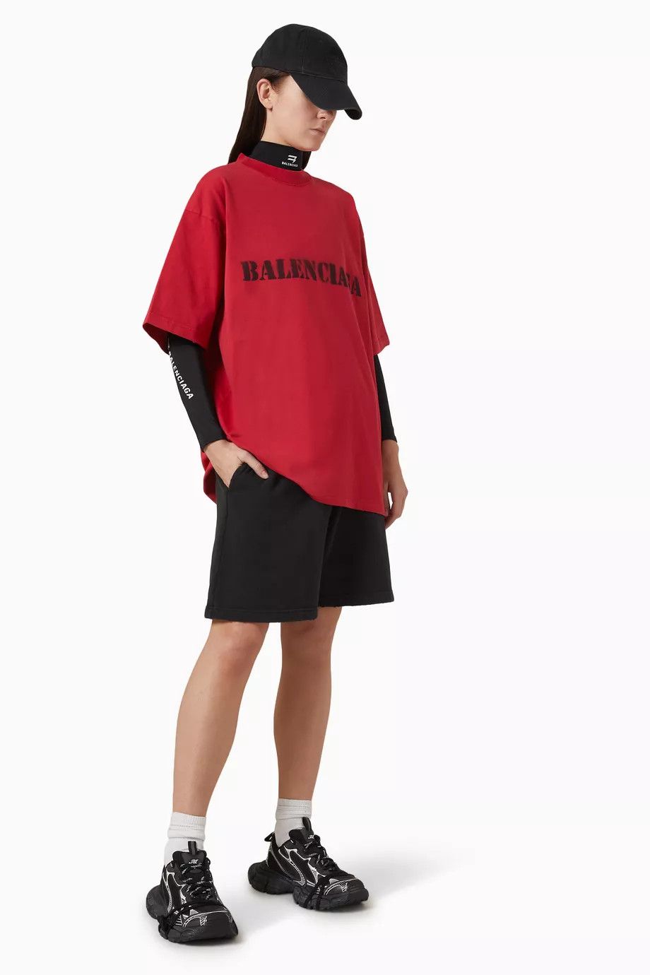 Balenciaga o1w1db10525 Dup / Stencil Type T-Shirt Medium Fit in Red Size L / US 10 / IT 46 - 2 Thumbnail