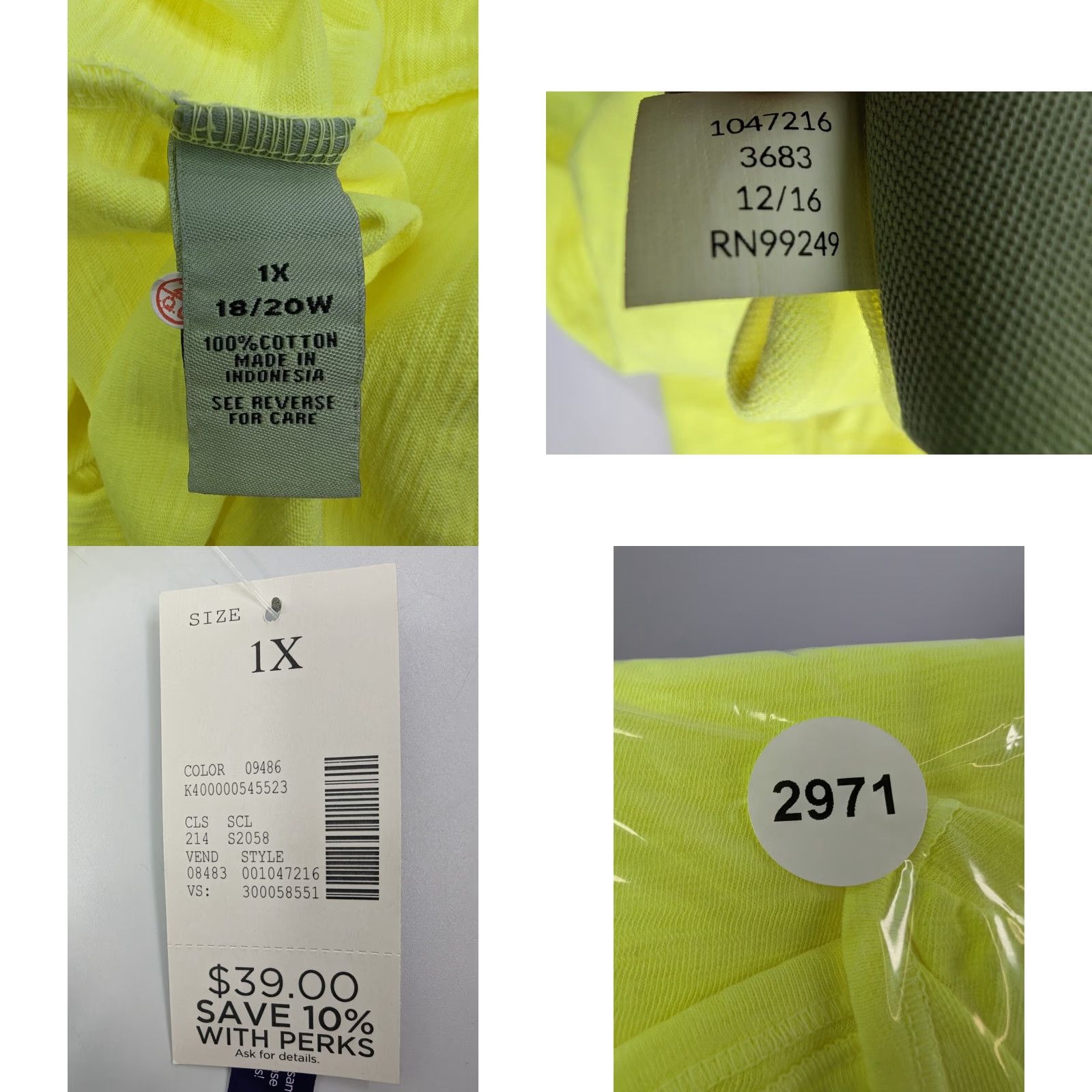 Vintage Catherines V-Neck Top Womens 1X 18/20 Yellow Solid Criss Cross Back Cotton Shirt Blouse Size XL / US 12-14 / IT 48-50 - 8 Thumbnail
