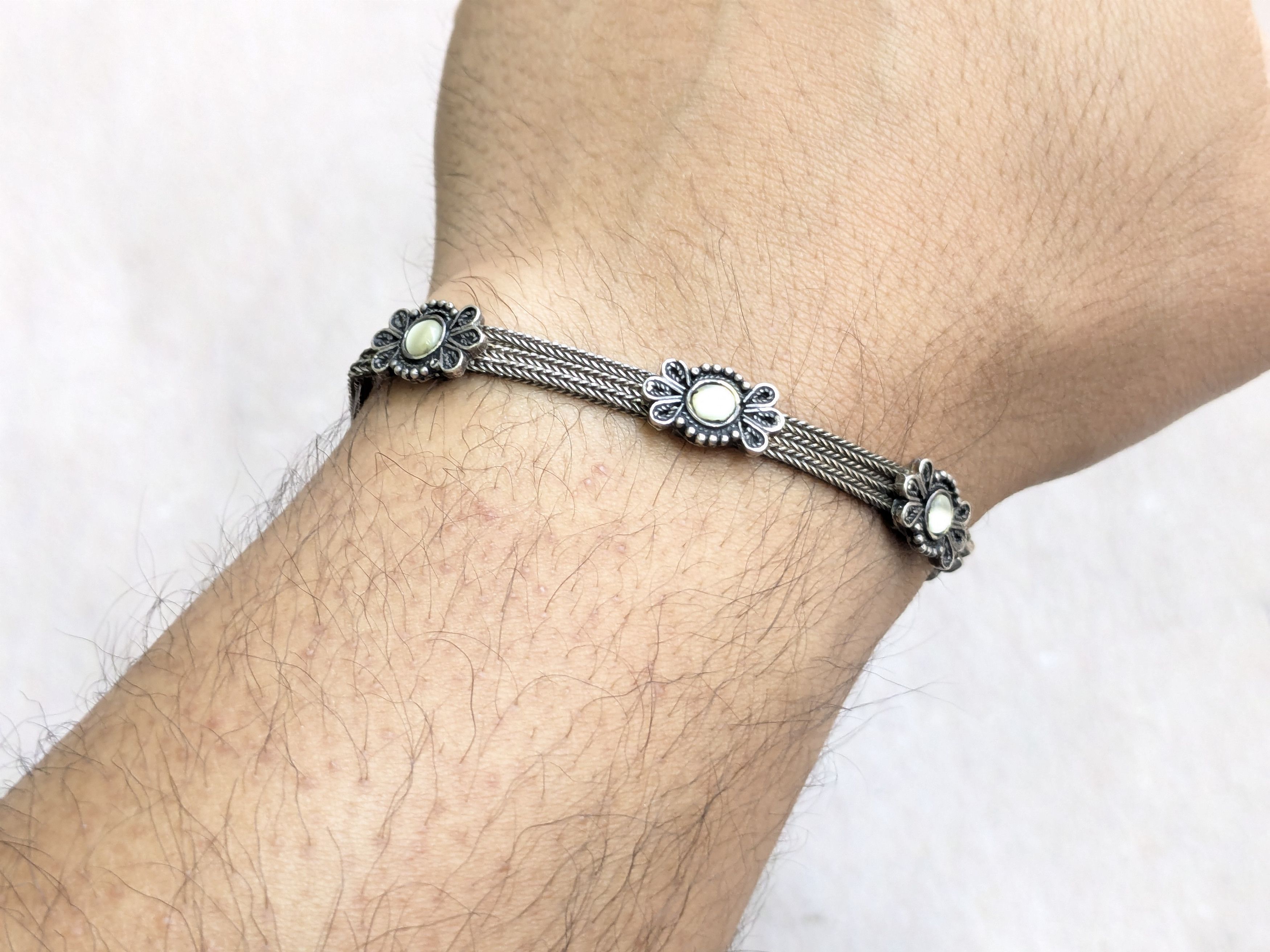 Jewelry Vintage Sterling Silver Bracelet Flower 7.5 Size ONE SIZE - 14 Thumbnail