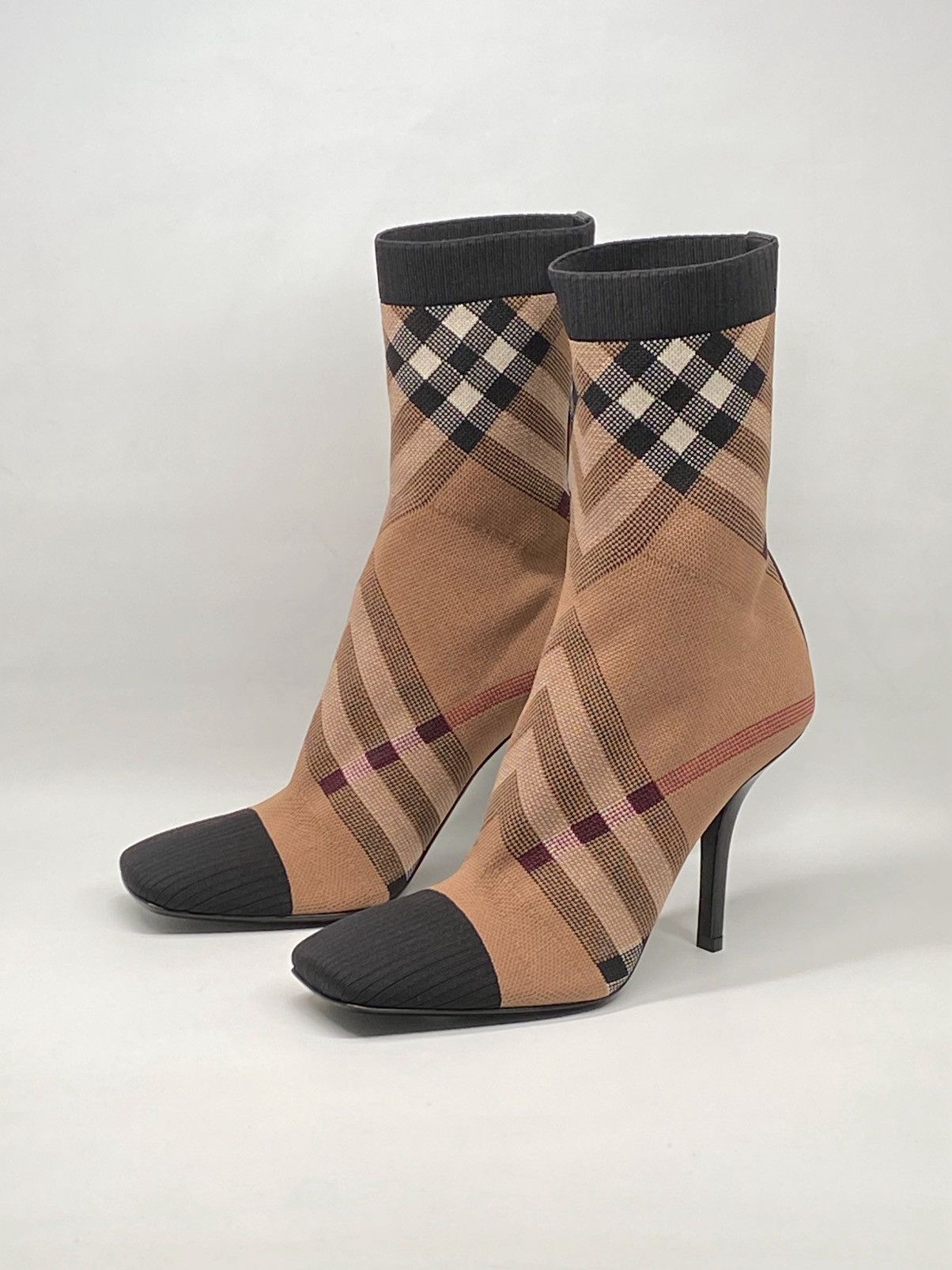 Burberry Burberry Square Toe Check Print Heel Booties size 37.5 Size US 7.5 / IT 37.5 - 1 Thumbnail
