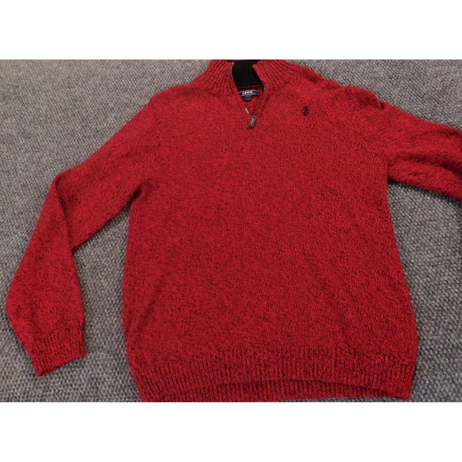 Izod VINTAGE IZOD Womens Sweater XL Red Pullover Mock Neck Puff Sleeve Cotton Knit Stretch Open Bow Button Size XL / US 12-14 / IT 48-50 - 3 Thumbnail