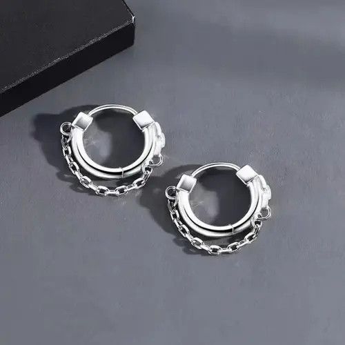 Designer × Vintage 925 Silver Plated Chain Hoop Earrings for Men Women Size ONE SIZE - 1 Thumbnail