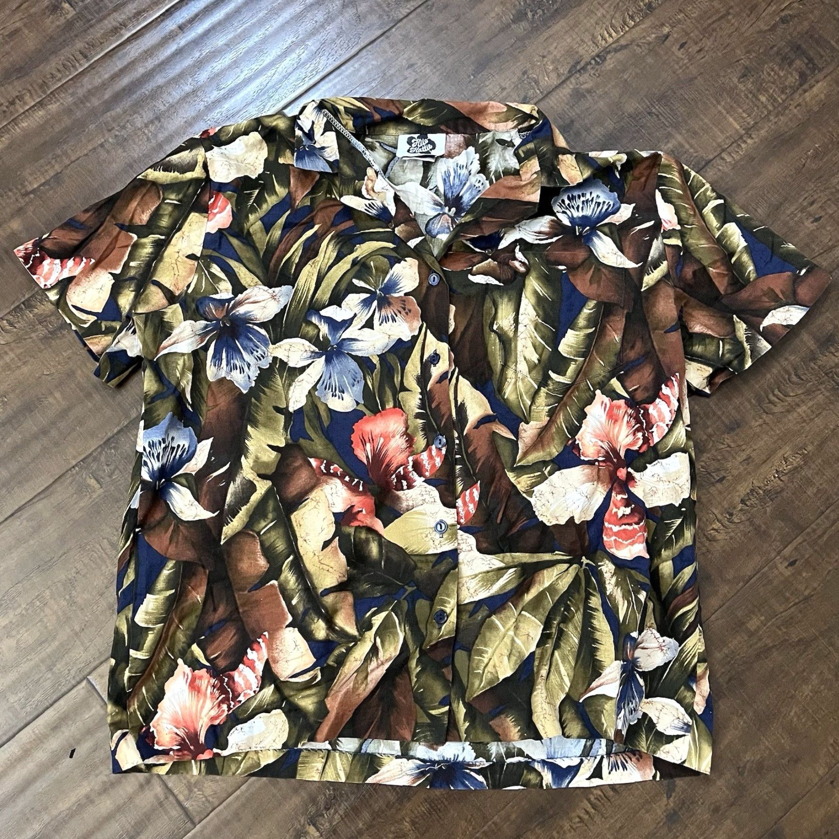 Hilo Hattie VINTAGE Hilo Hattie Hawaiian Shirt L Brown Floral Short Sleeve Camp Collar 80s Mens Size US L / EU 52-54 / 3 - 2 Thumbnail