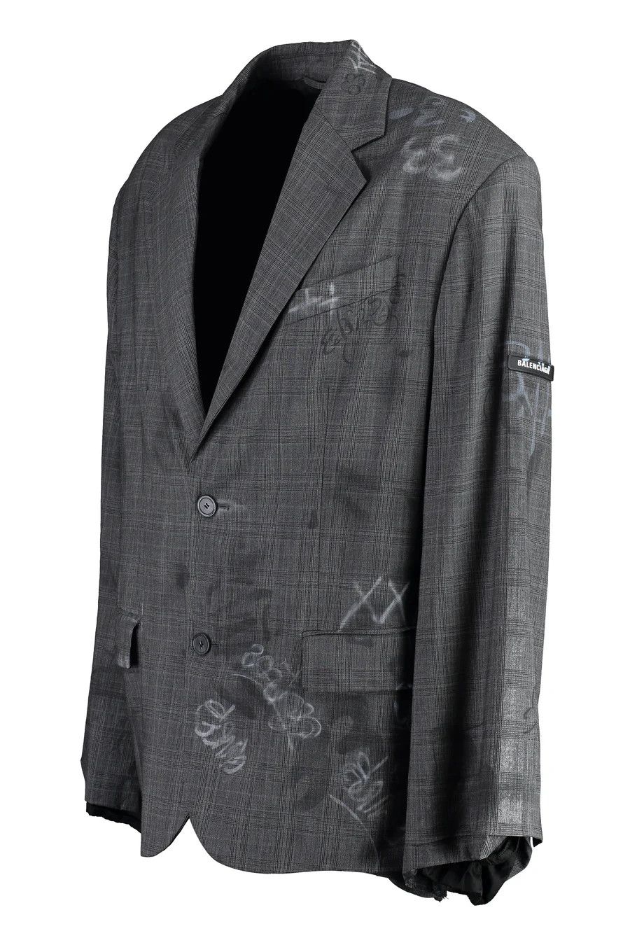 Balenciaga o1bcso1str1124 Graffiti Skater Tailored Jacket in Grey/Black Size US L / EU 52-54 / 3 - 3 Thumbnail