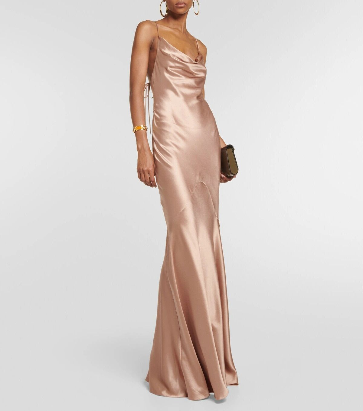 Saint Laurent Paris o1s1wg110625 751143 Long Cowl-Neck Dress in Satin Crepe Size XS / US 0-2 / IT 36-38 - 4 Thumbnail
