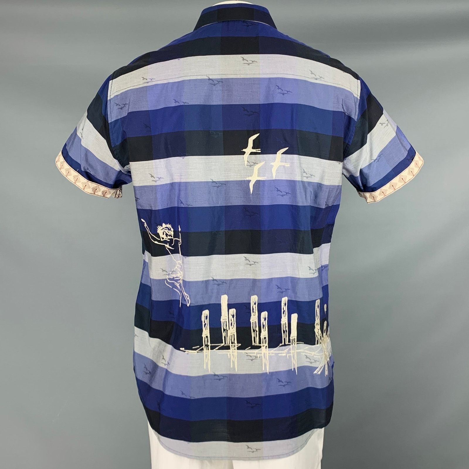 Robert Graham Size L Blue Black Grey Stripe Cotton Short Sleeve Shirt Size US L / EU 52-54 / 3 - 5 Thumbnail