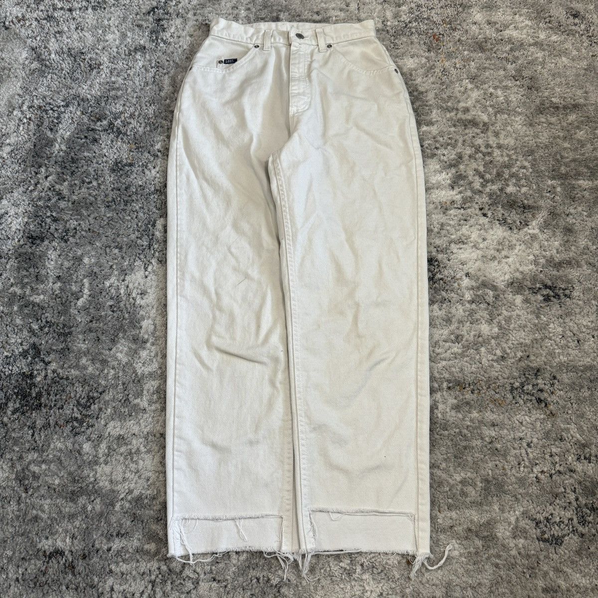 Lee × Vintage Vintage 90s Lee wide leg distressed cream jeans Size 26" / US 2 / IT 38 - 2 Thumbnail