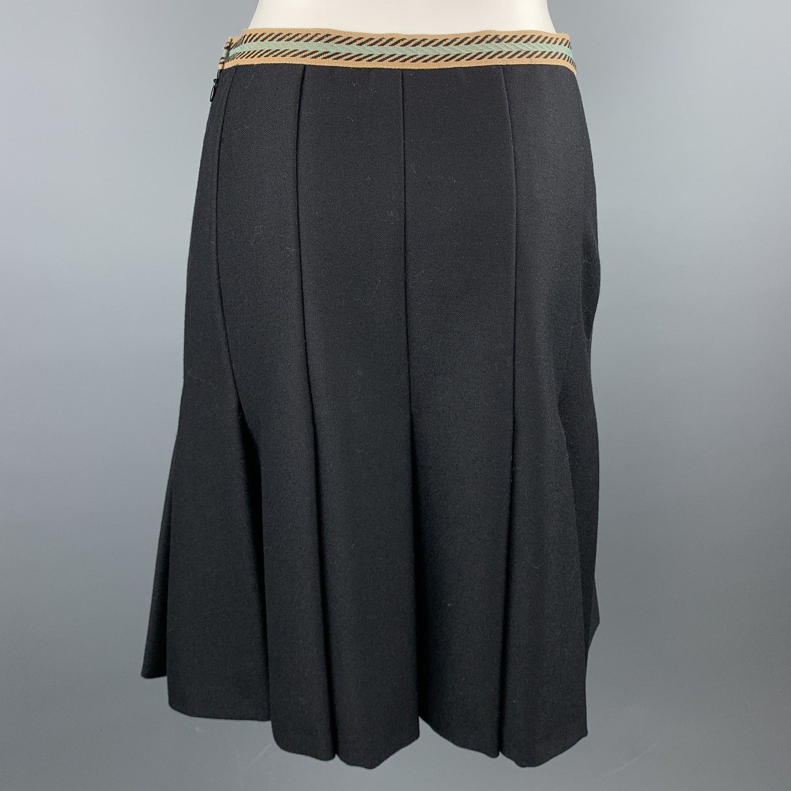 Other M MISSONI Size 6 Black Twill Wool Pleated A-Line Skirt Size 28" / US 6 / IT 42 - 3 Thumbnail