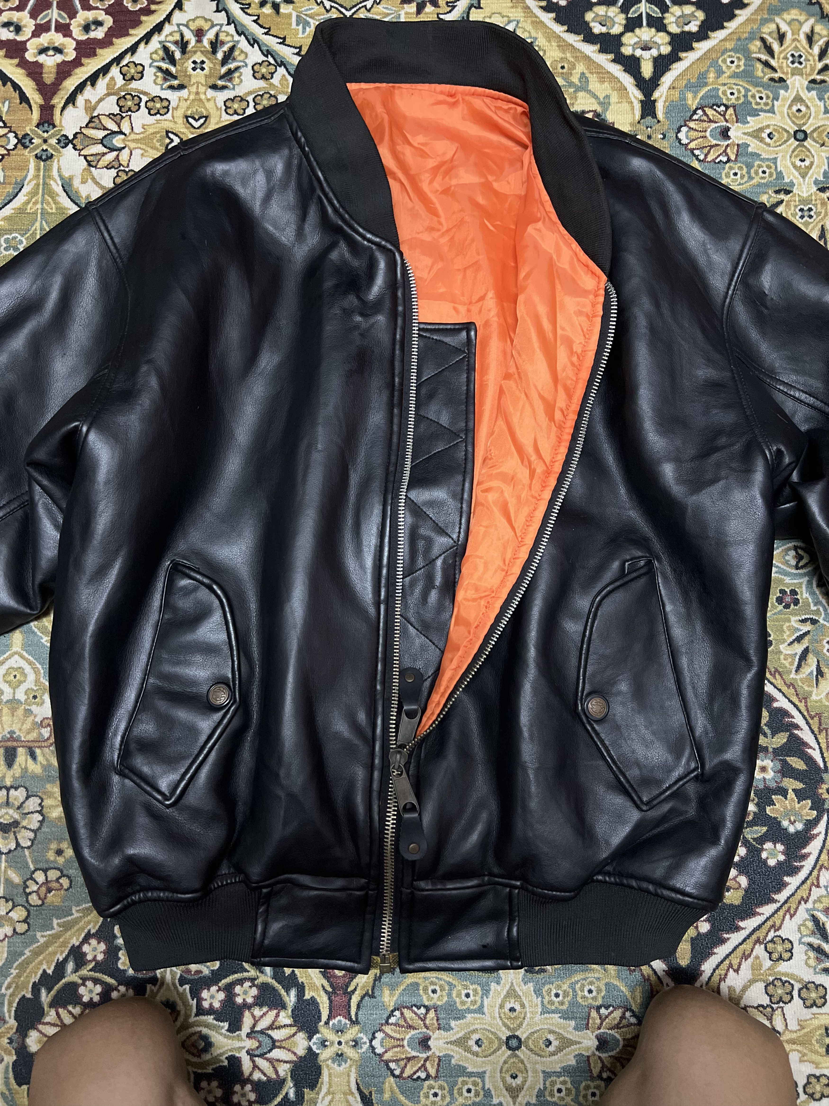 Japanese Brand Japanese Type Ma-1 Military Style Leather Reverible Jacket Size US XXL / EU 58 / 5 - 3 Thumbnail