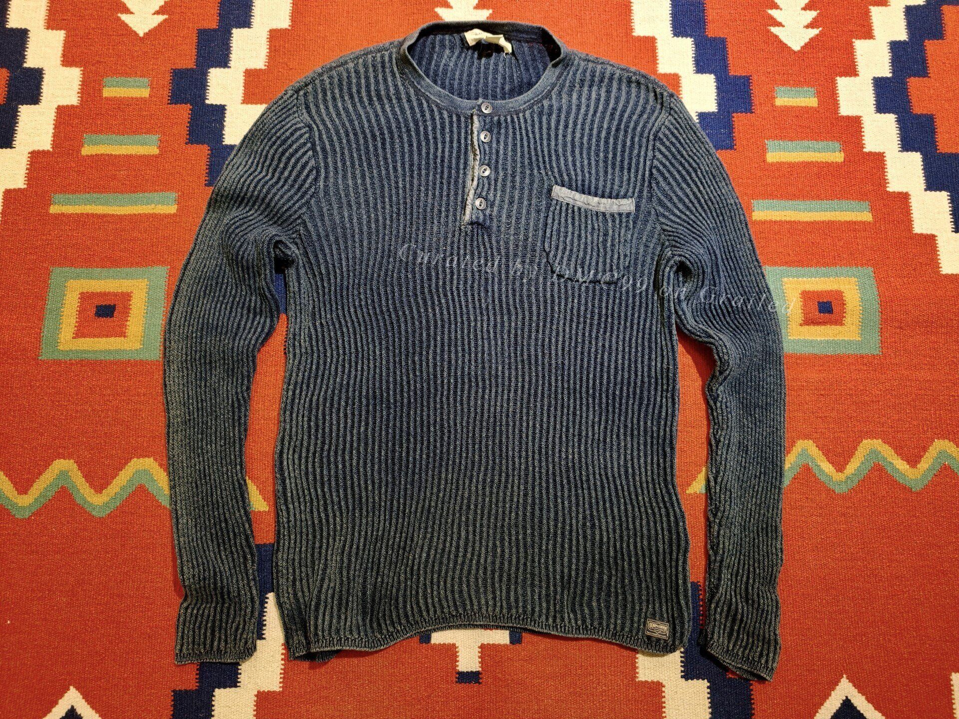 RRL Ralph Lauren RRL Indigo Jacquard-Knit Henley Shirt Size Large