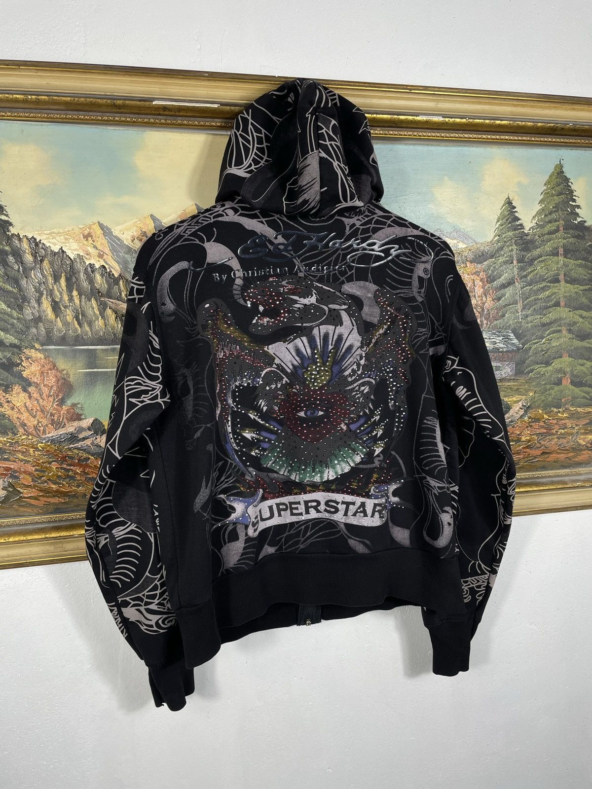 Ed Hardy × Vintage Ed Hardy Y2k Avant Garde Zip AOP Hoodie Sweatshirt Vintage Size M / US 6-8 / IT 42-44 - 6 Thumbnail