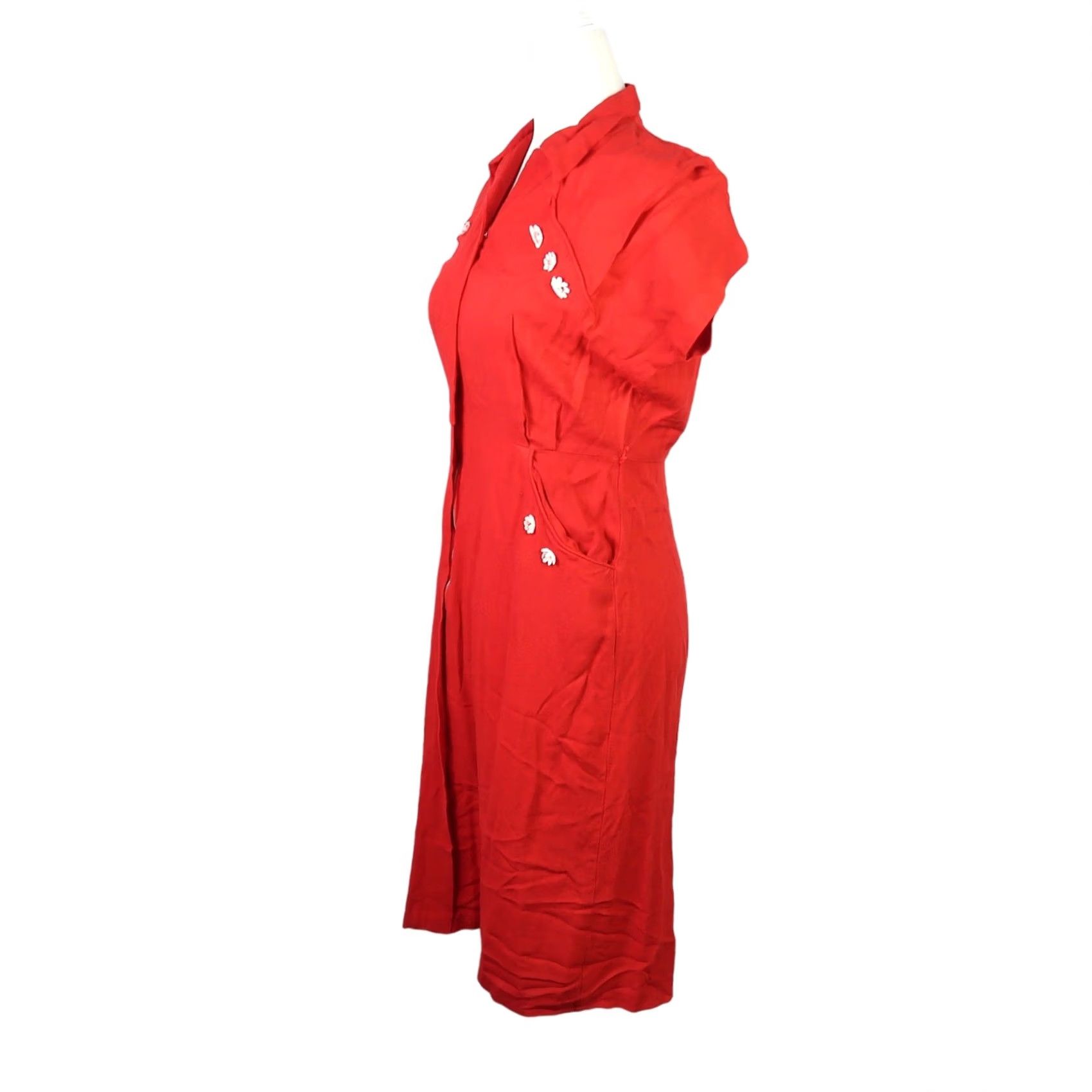 Vintage VINTAGE Mode O'Day red knee length shirt dress Shirt Dress Small Womens Red 40s 50s Collared Short Sleeve Cotton Zip Knee Length Vintage 40s Theme 40s Size S / US 4 / IT 40 - 3 Thumbnail