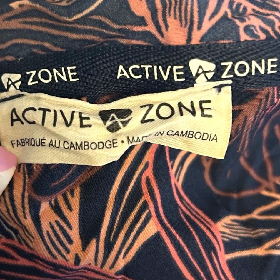 Vintage Active Zone Women Jacket Blue Pink Floral Full Zip Hooded Lightweight Stretch 2X Size XXL / US 16-18 / IT 52-54 - 4 Thumbnail