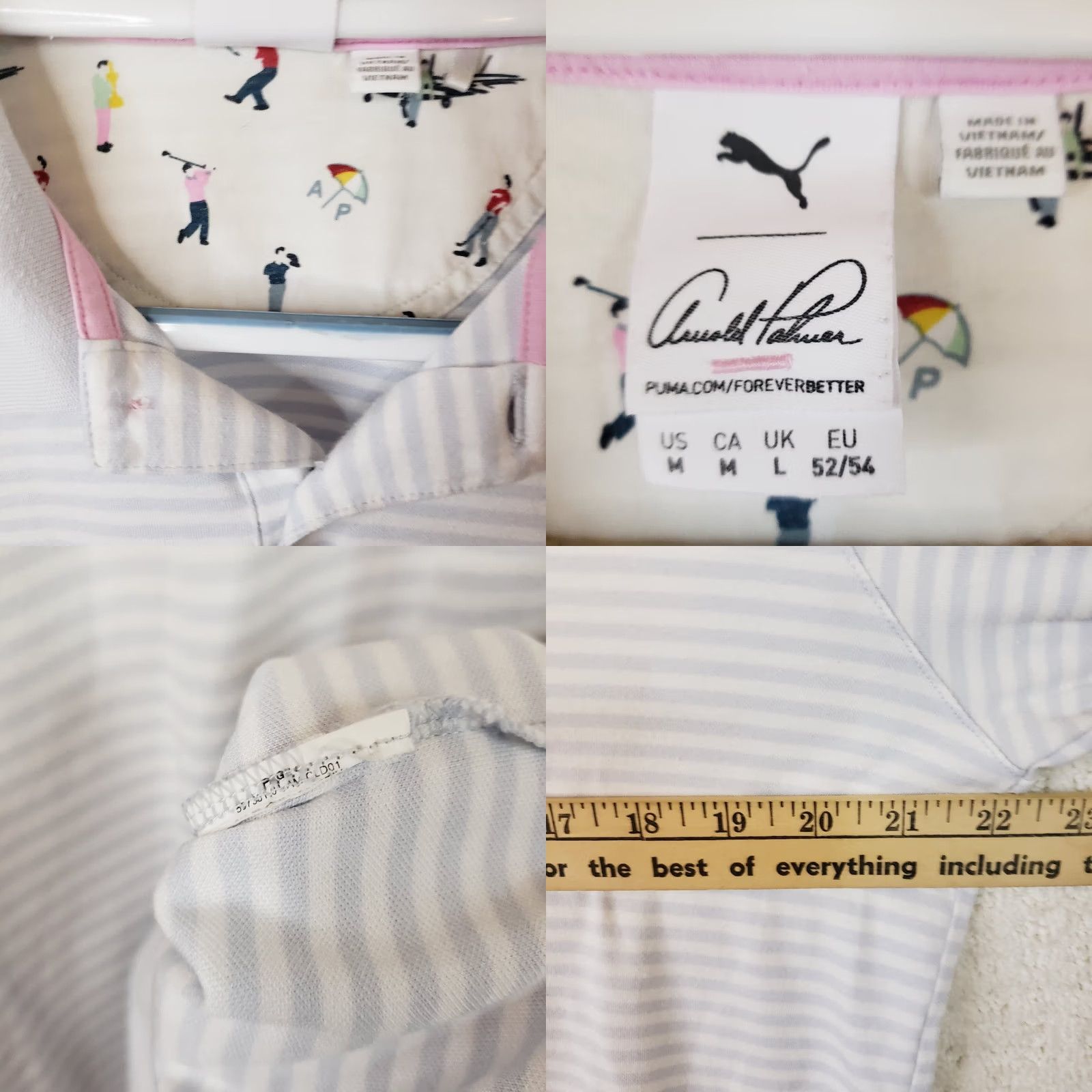Puma Puma Arnold Palmer Calab Men's Polo Shirt Gray Stripe Knit Cotton Blend Short Sleeve Pullover Regular Fit Casual Golf Size US M / EU 48-50 / 2 - 9 Thumbnail