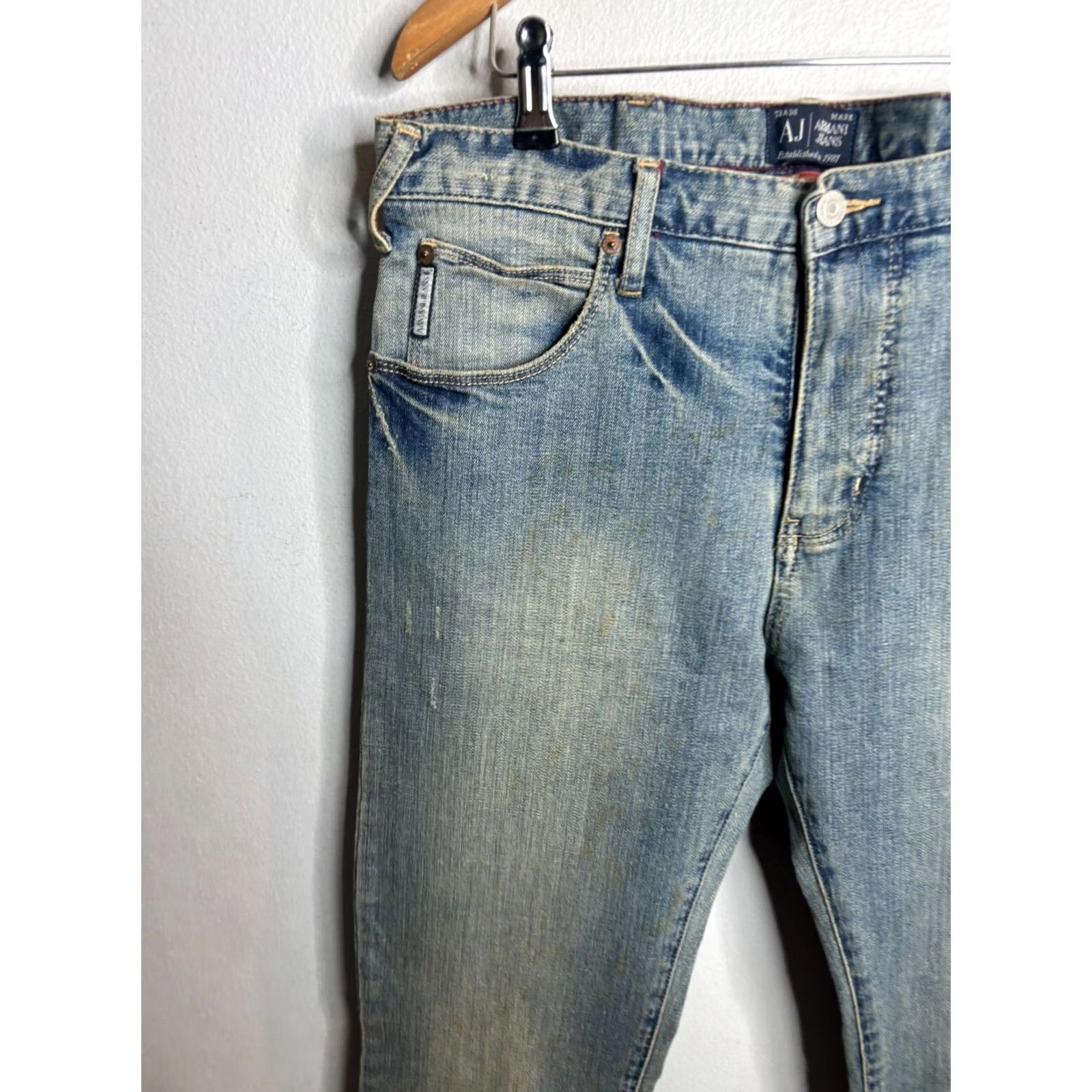Vintage VINTAGE Armani Jeans Jeans Mens Blue Regular Straight Stretch Denim Trousers W31 L34 4197 Size US 31 - 5 Thumbnail