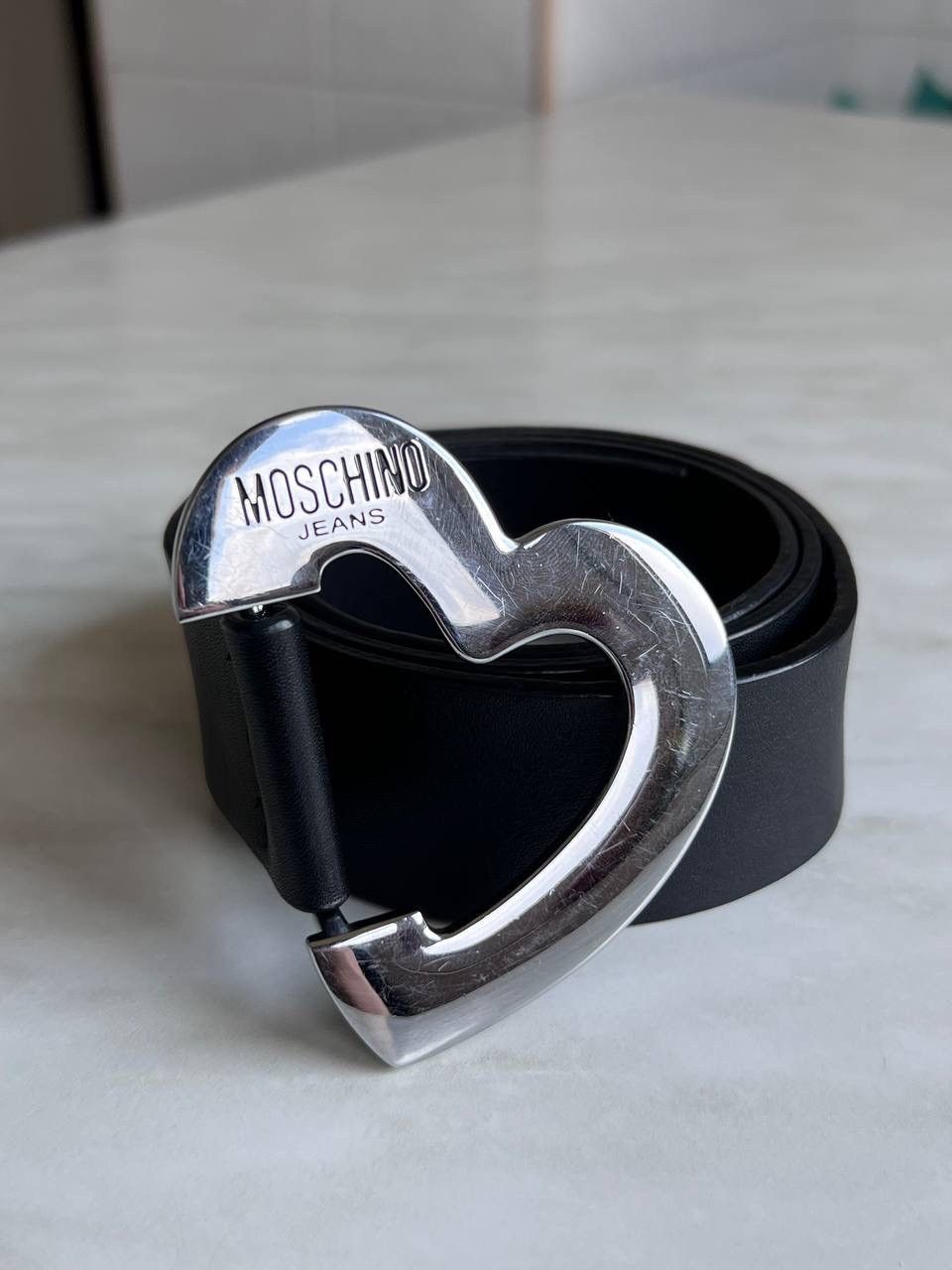 Love Moschino Luxury Leather Moschino Jeans Black Belt Logo Heart Chrome Size ONE SIZE - 1 Thumbnail