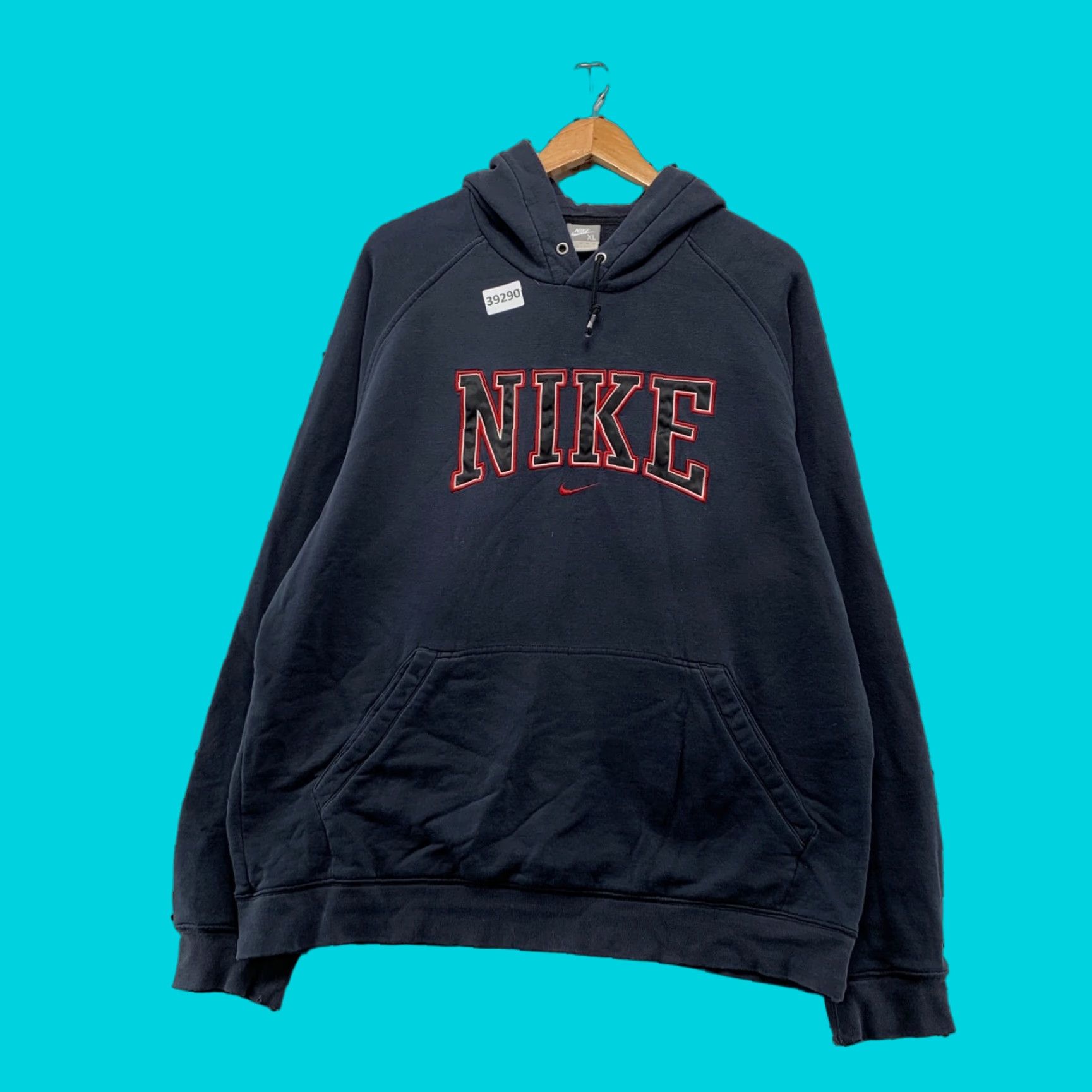 Nike VTG Nike Center Swoosh Hoodie Mens XL Blue Red Embroidered 25x27.5 Pullover Sweatshirt, Fleece, Classic Logo, 90s Style Size US XL / EU 56 / 4 - 1 Thumbnail