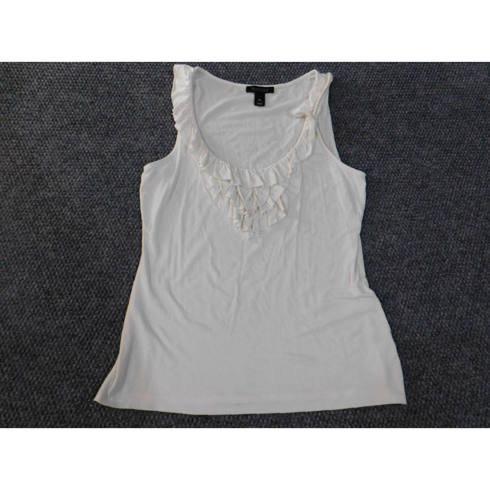 White House Black Market White House Black Market Blouse Shirt Womens Sleeveless Medium White Stretch Rayon Casual Basic Round Neck Pullover Size M / US 6-8 / IT 42-44 - 2 Thumbnail