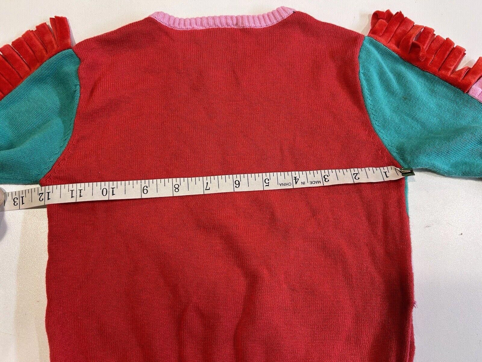 Designer Well Worn Unicorn Holiday Sweater 2T Red Green Pink Fringe Size US XXS / EU 40 - 8 Thumbnail